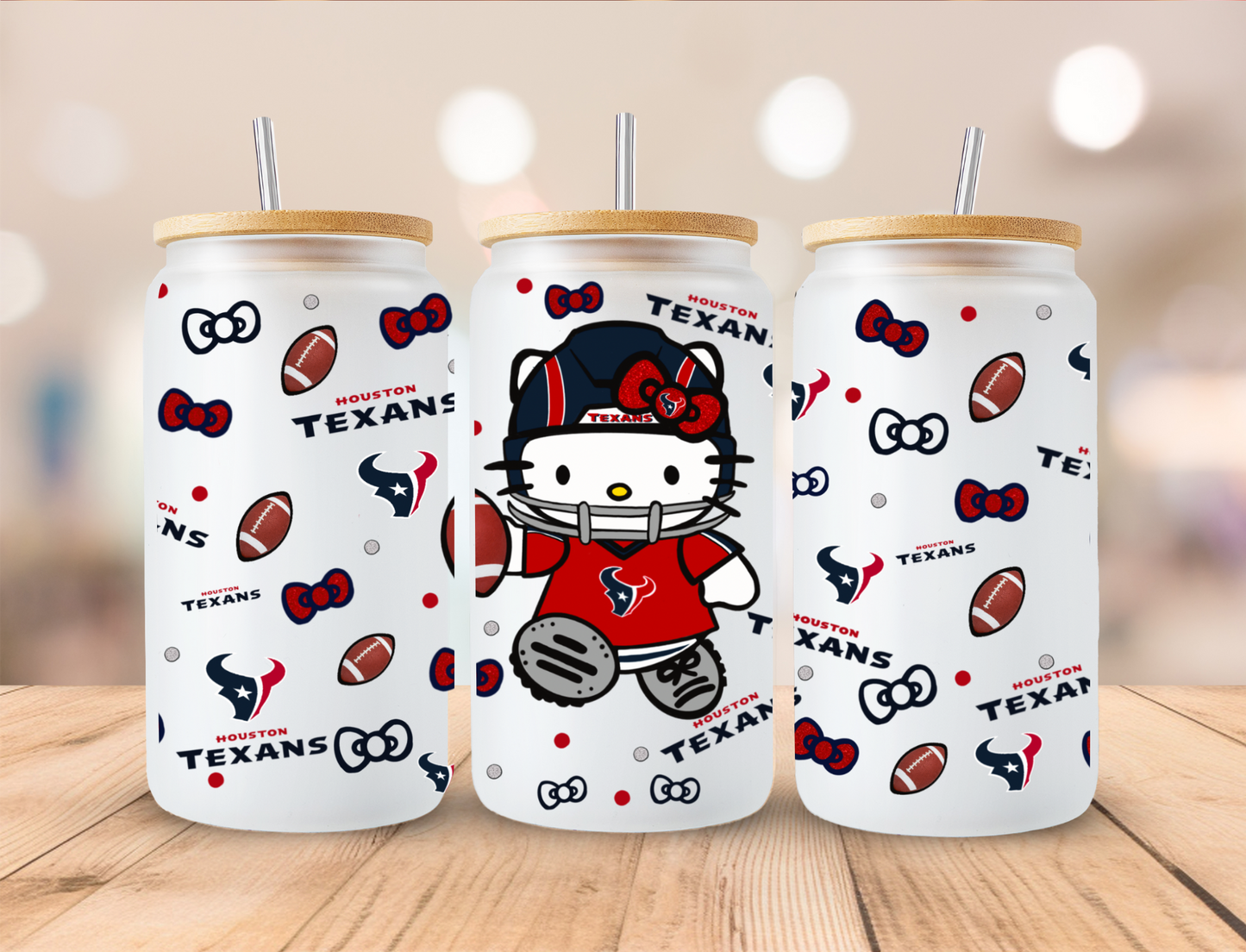 Sport Kitty Texans Football - 16oz Libby UV DTF Wrap