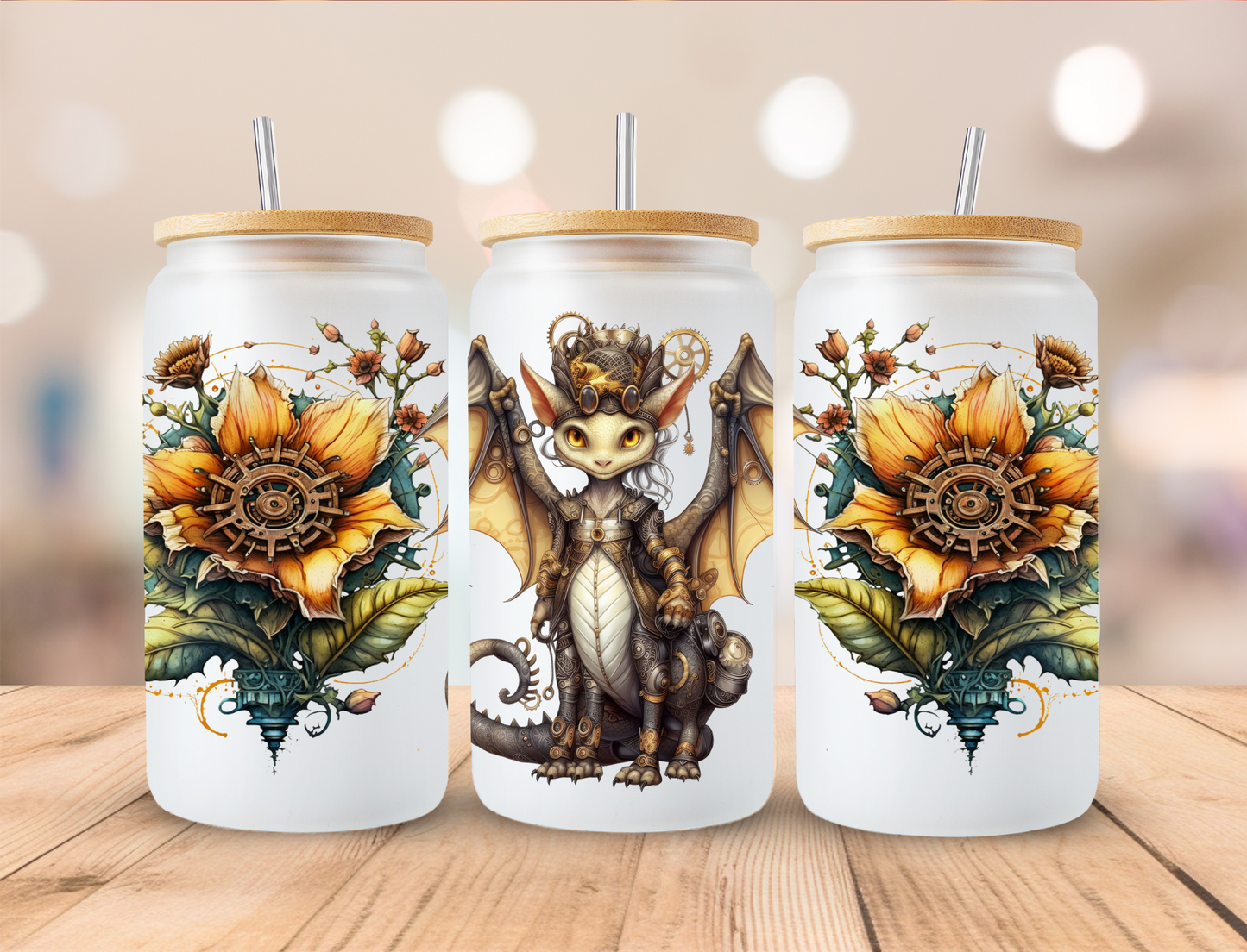 Steampunk Mythical Creature - 16 oz / 20 oz Libby UV DTF Wrap