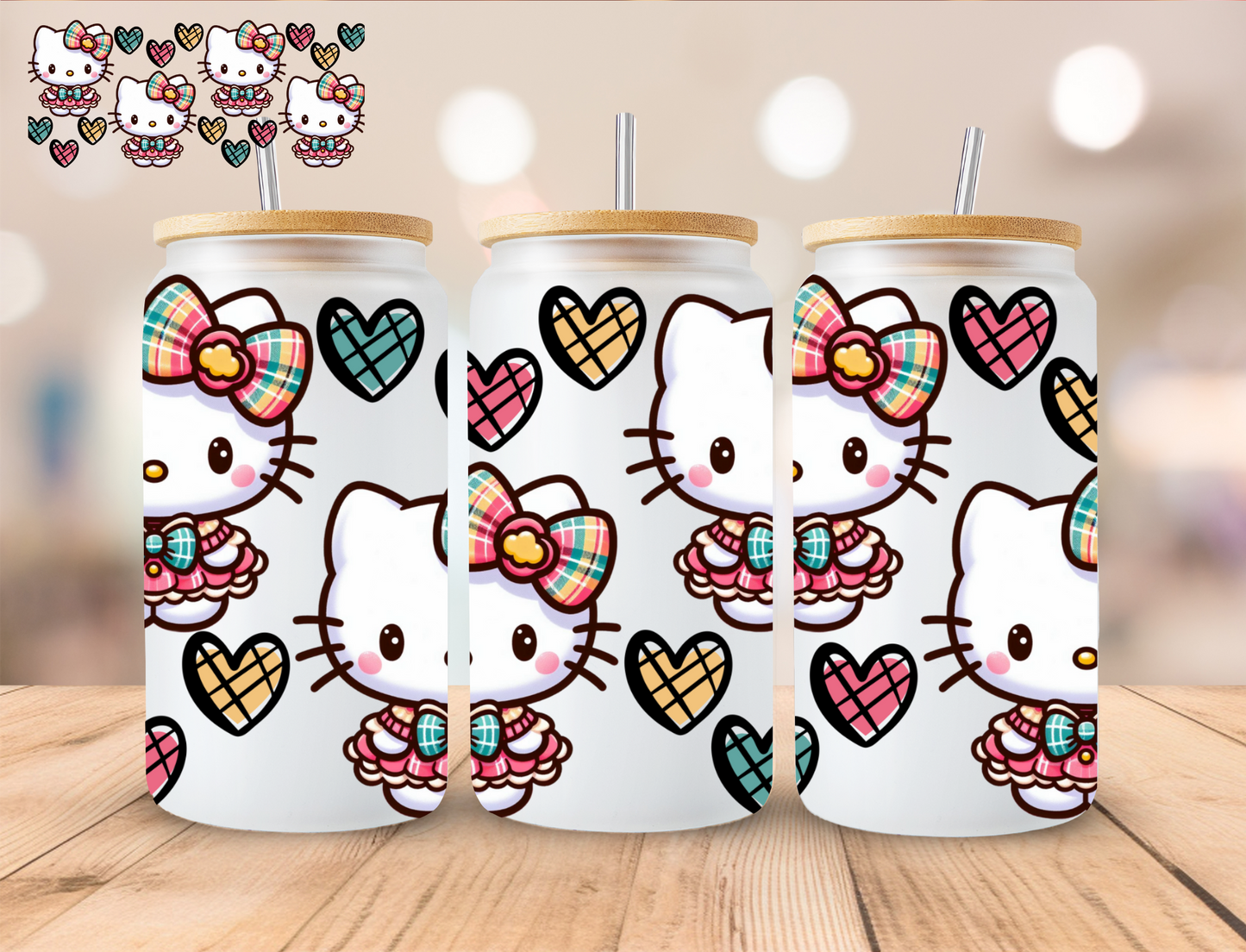 Plaid Kitty - 16 oz / 20 oz Libby UV DTF Wrap