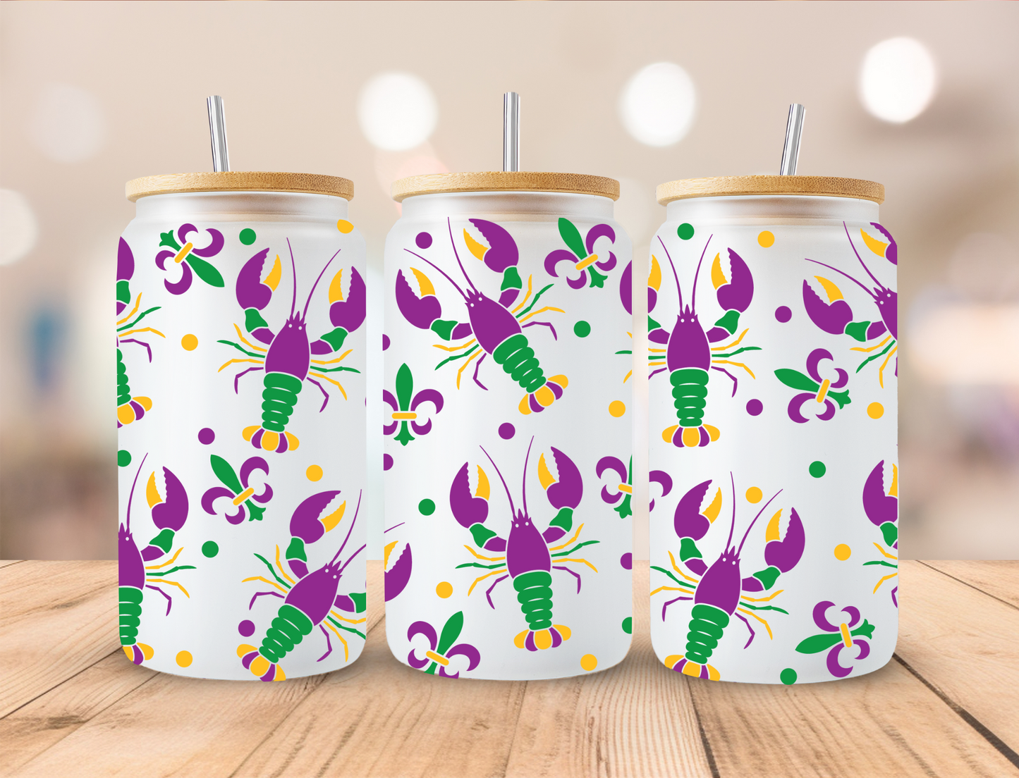Madi Gras Lobsters - 16 oz / 20 oz Libby UV DTF Wrap