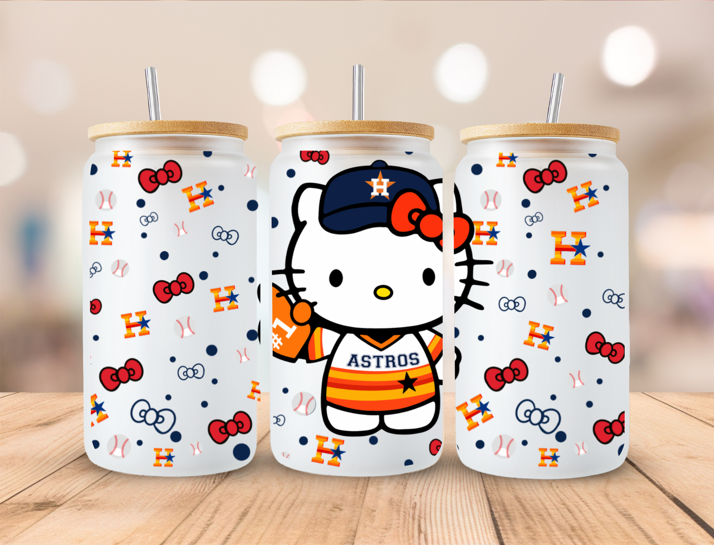 Sport Kitty Astros Baseball - 16oz Libby UV DTF Wrap