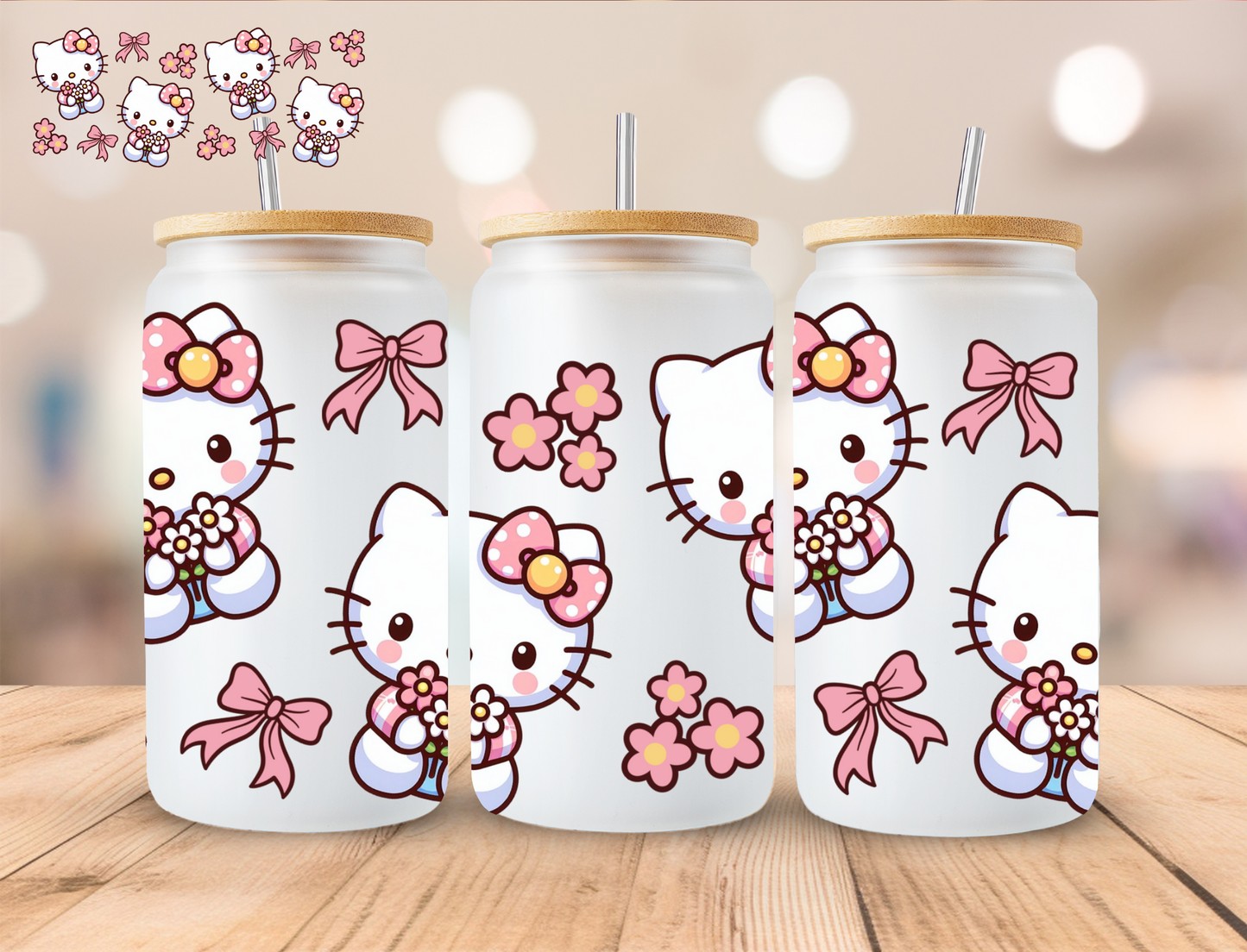 Flower Kitty - 16 oz / 20 oz Libby UV DTF Wrap