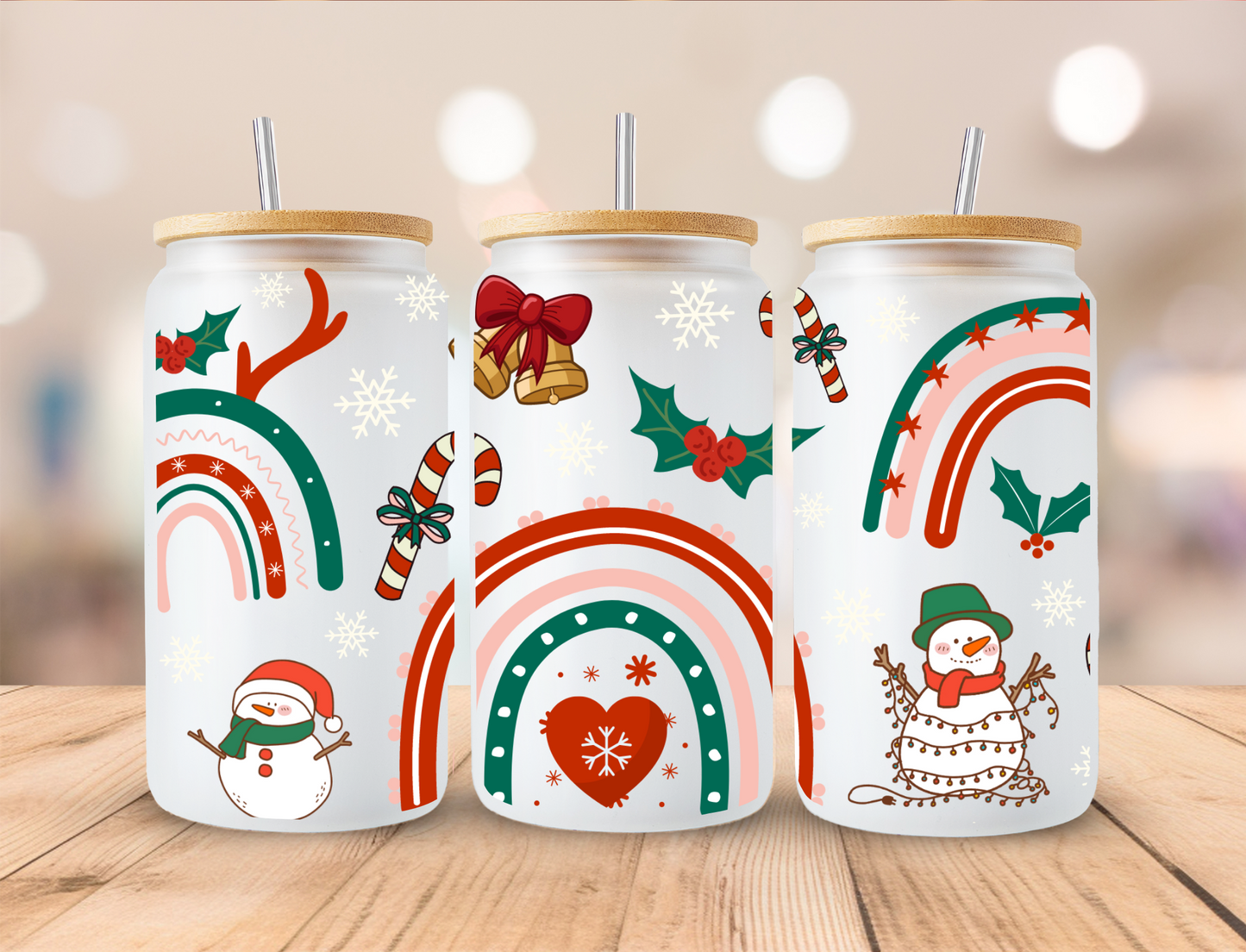 Rainbow Christmas - 16oz Libby UV DTF Wrap RTS