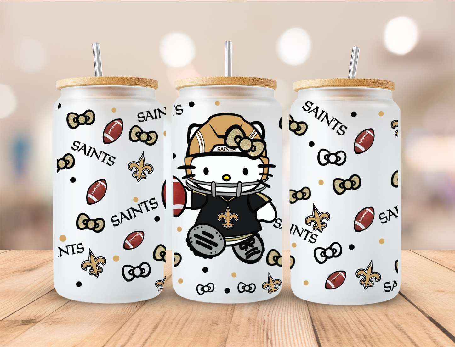 Sport Kitty Saints Football - 16oz Libby UV DTF Wrap