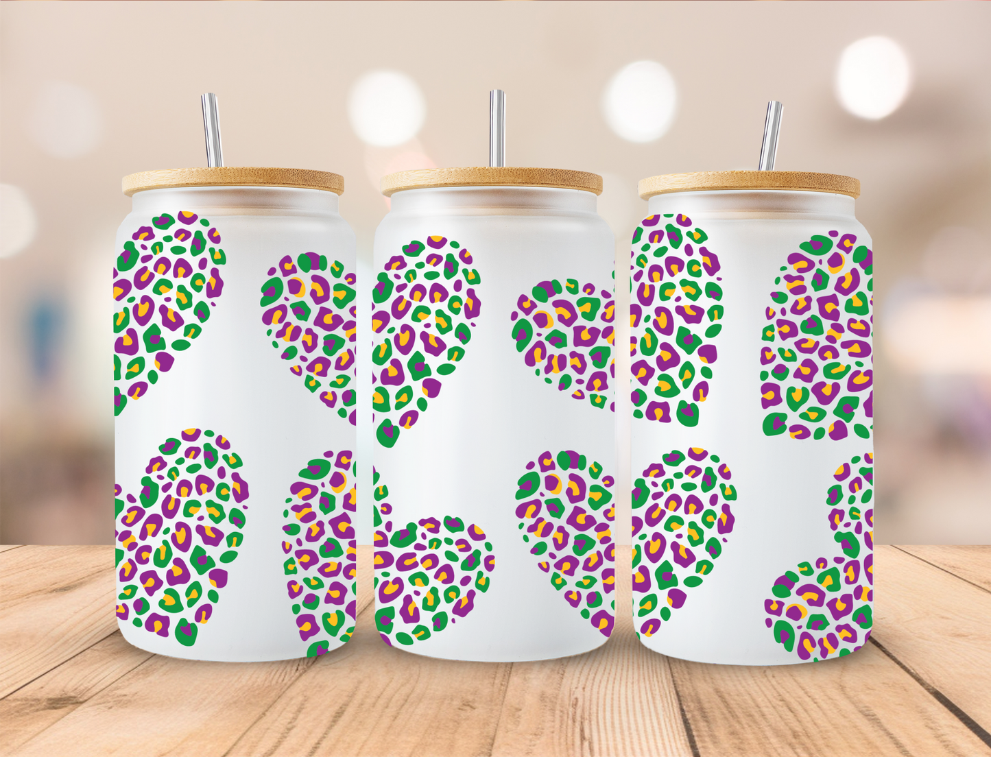Cheetah Hearts - 16 oz / 20 oz Libby UV DTF Wrap