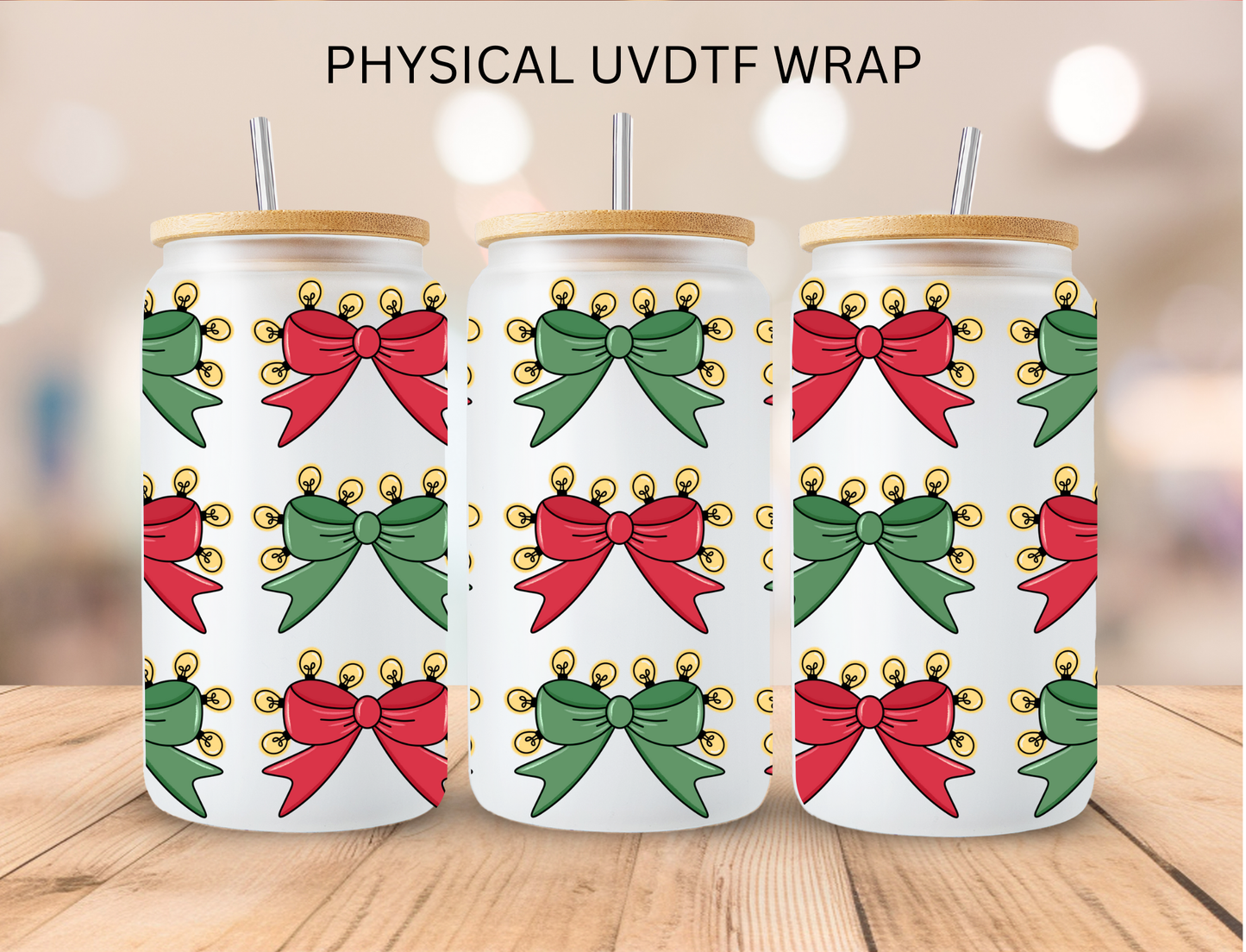 Christmas Bows - 16 oz / 20 oz Libby UV DTF Wrap