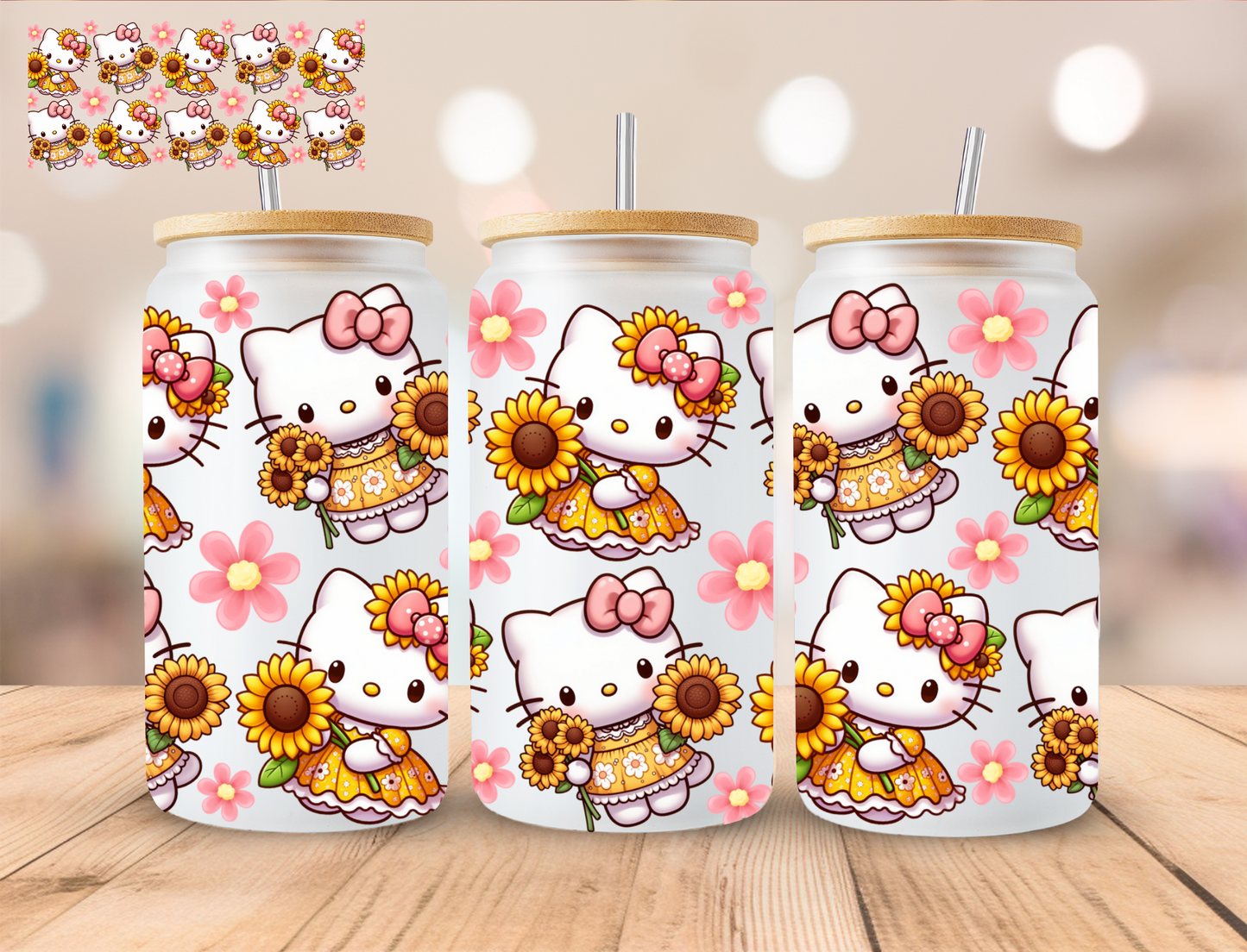 Sunflower Kitty - 16 oz / 20 oz Libby UV DTF Wrap