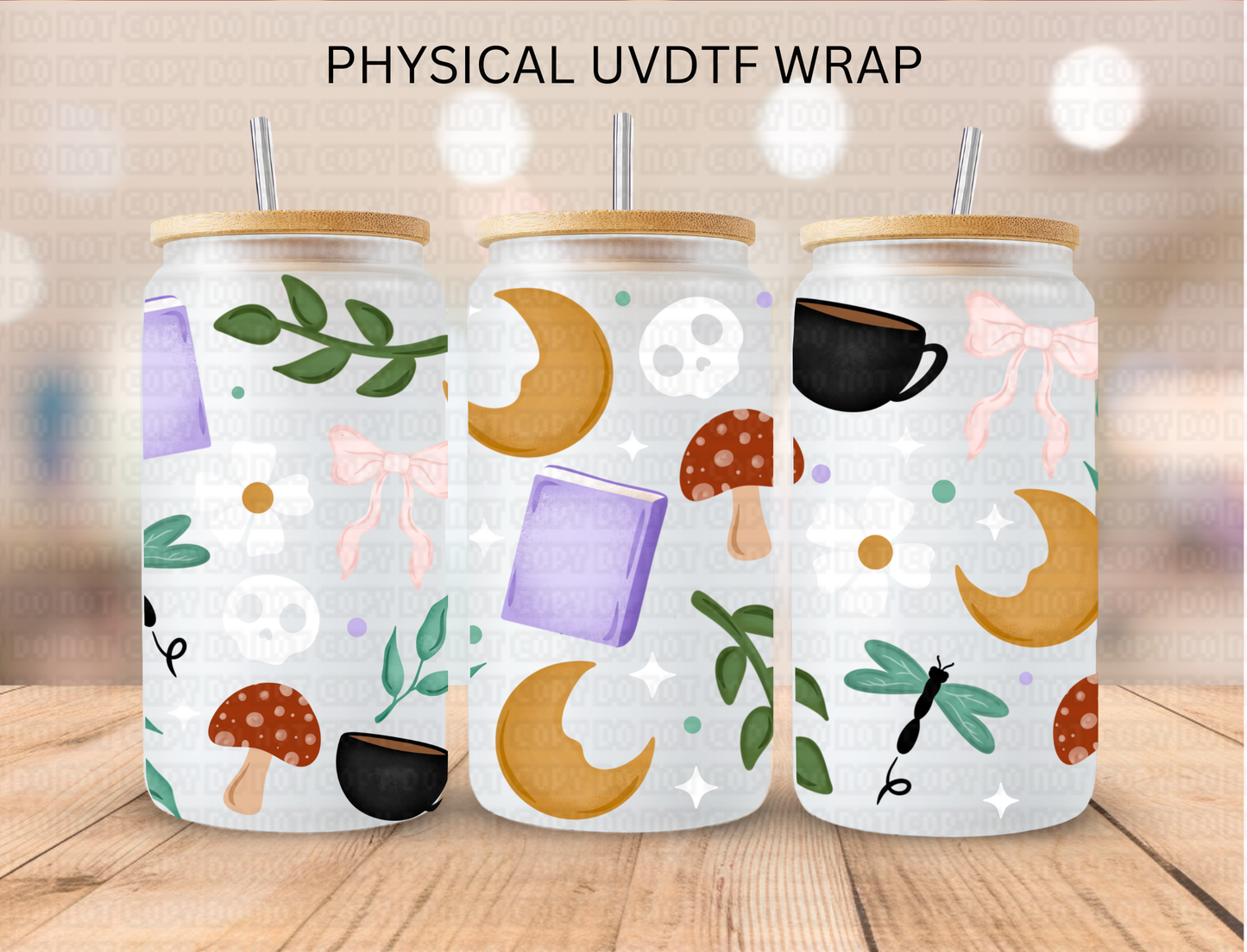 Mushroom Moon and Books - 16 oz / 20 oz Libby UV DTF Wrap