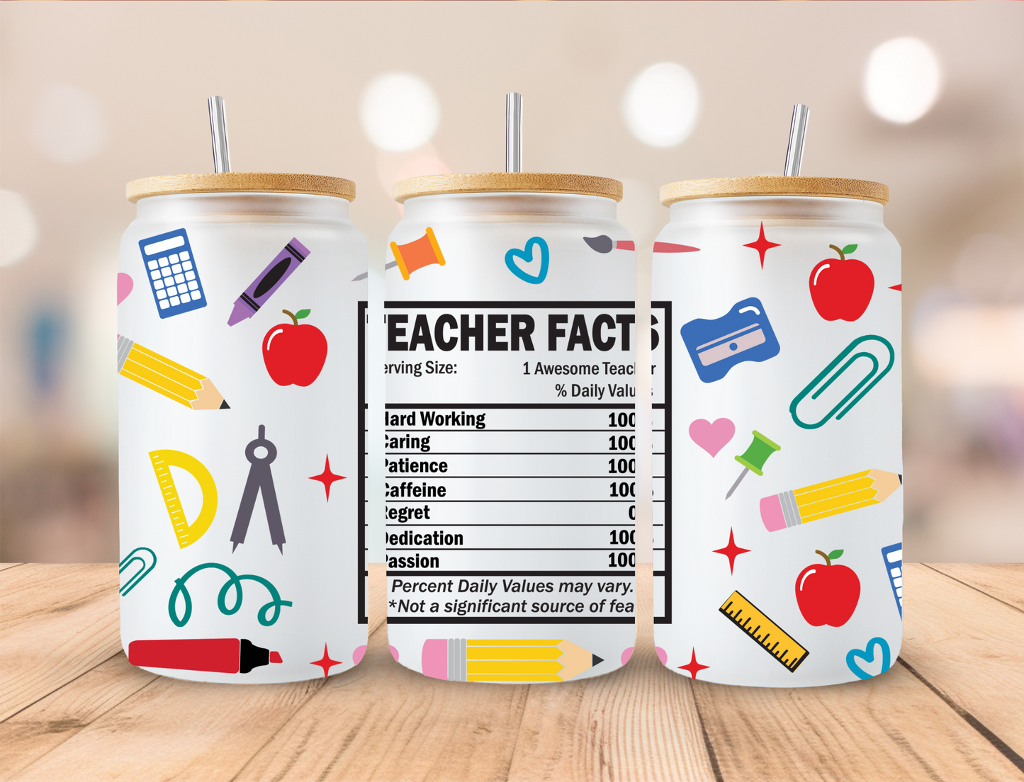 School Teacher Facts - 16 oz / 20 oz Libby UV DTF Wrap