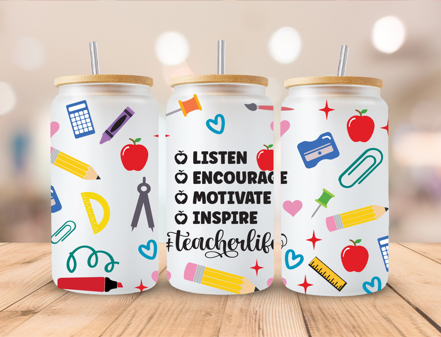 School Teacher Affirmations - 16 oz / 20 oz Libby UV DTF Wrap