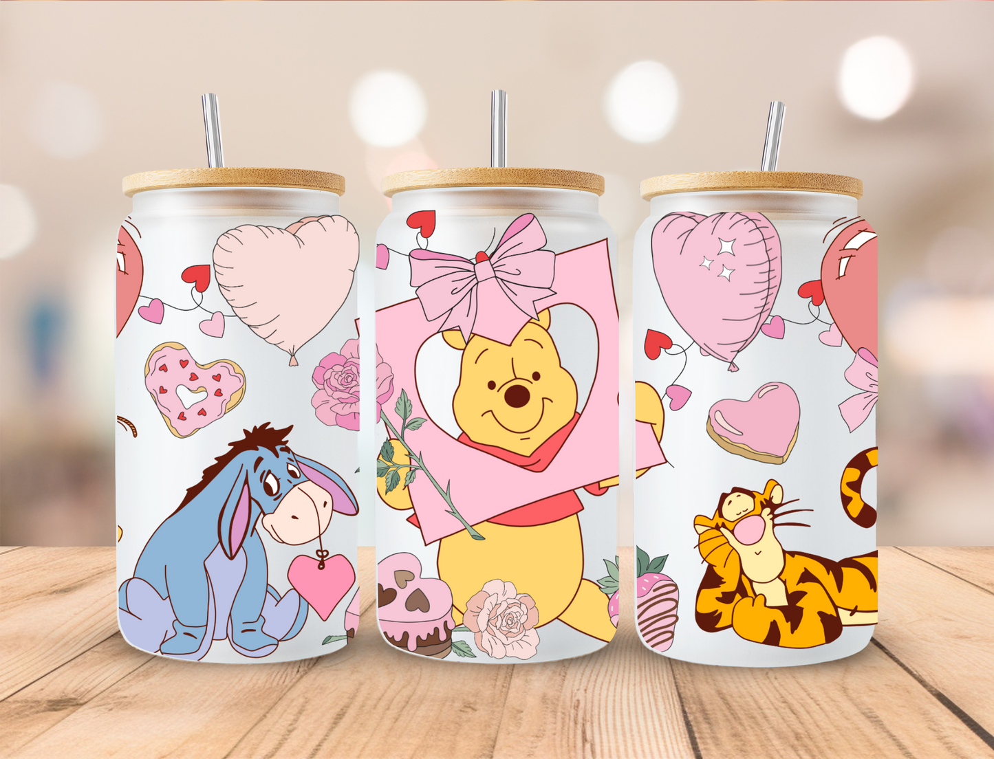 Valentine's Panda and Friends - 16 oz Libby UV DTF Wrap