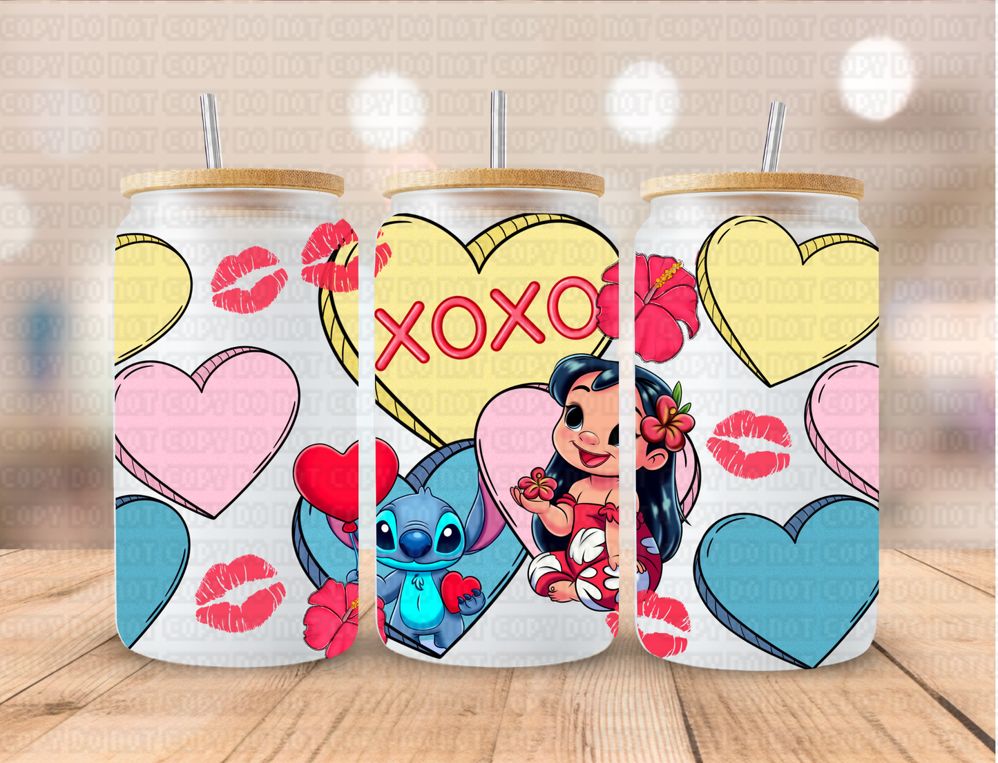 Valentines Blue Stitch Alien - 16 oz / 20 oz Libby UV DTF Wrap