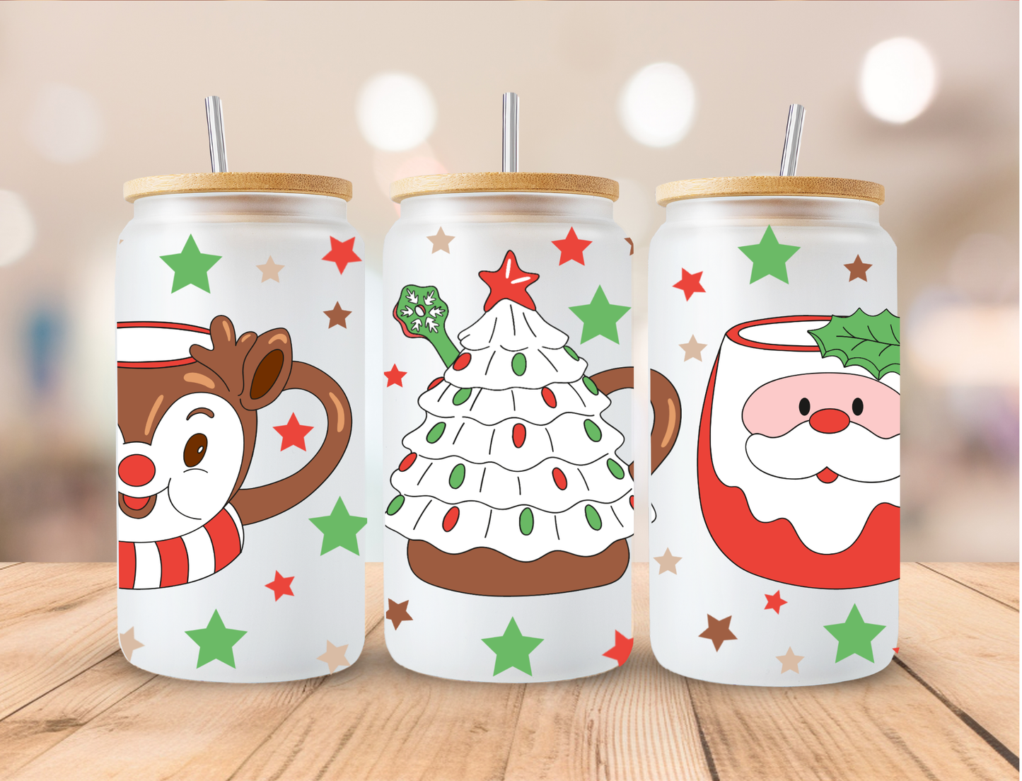 Christmas Santa Mugs - 16 oz / 20 oz Libby UV DTF Wrap