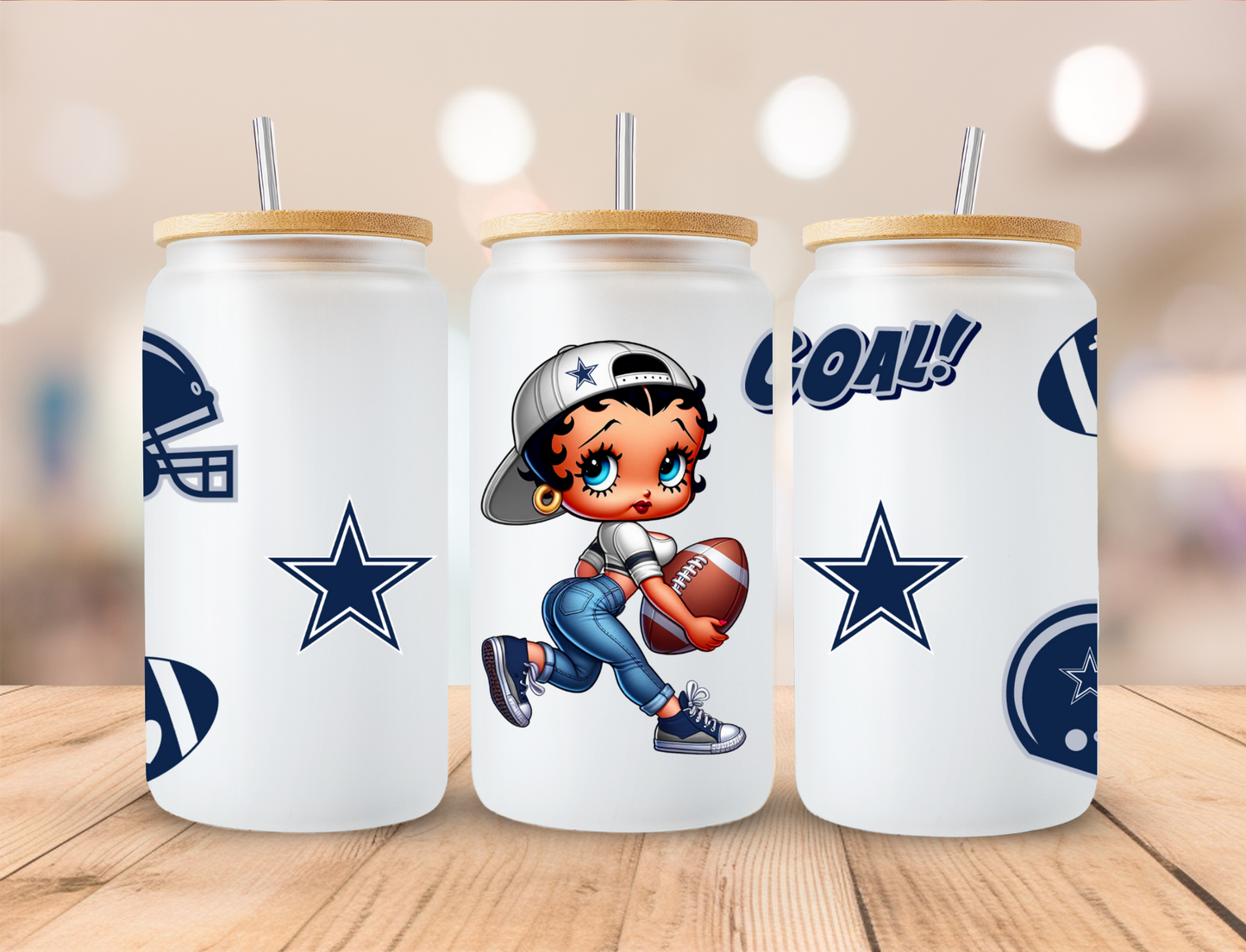 Football Cowboys Boop - 16 oz / 20 oz Libby UV DTF Wrap
