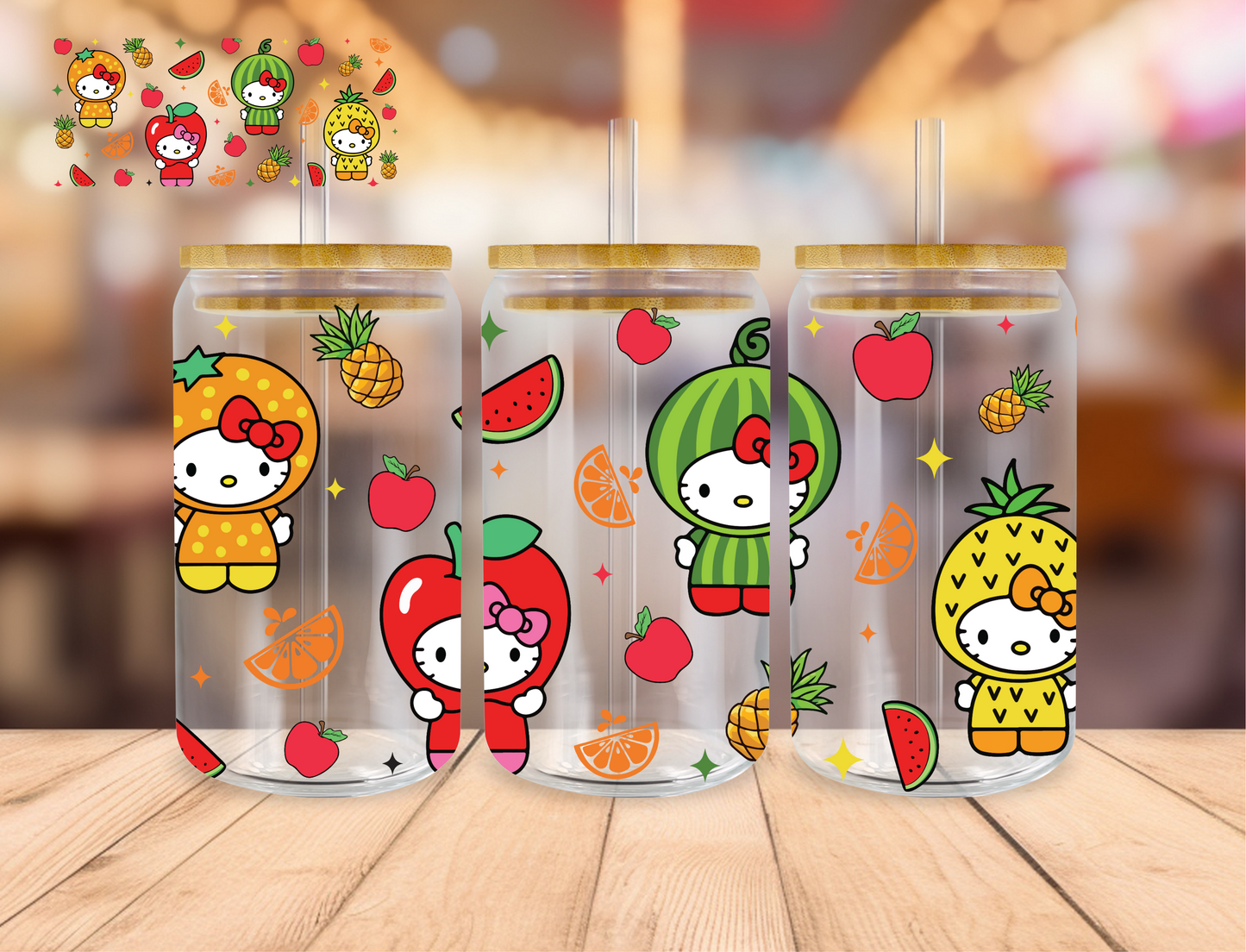 Fruit Kittys - 16 oz / 20 oz Libby UV DTF Wrap