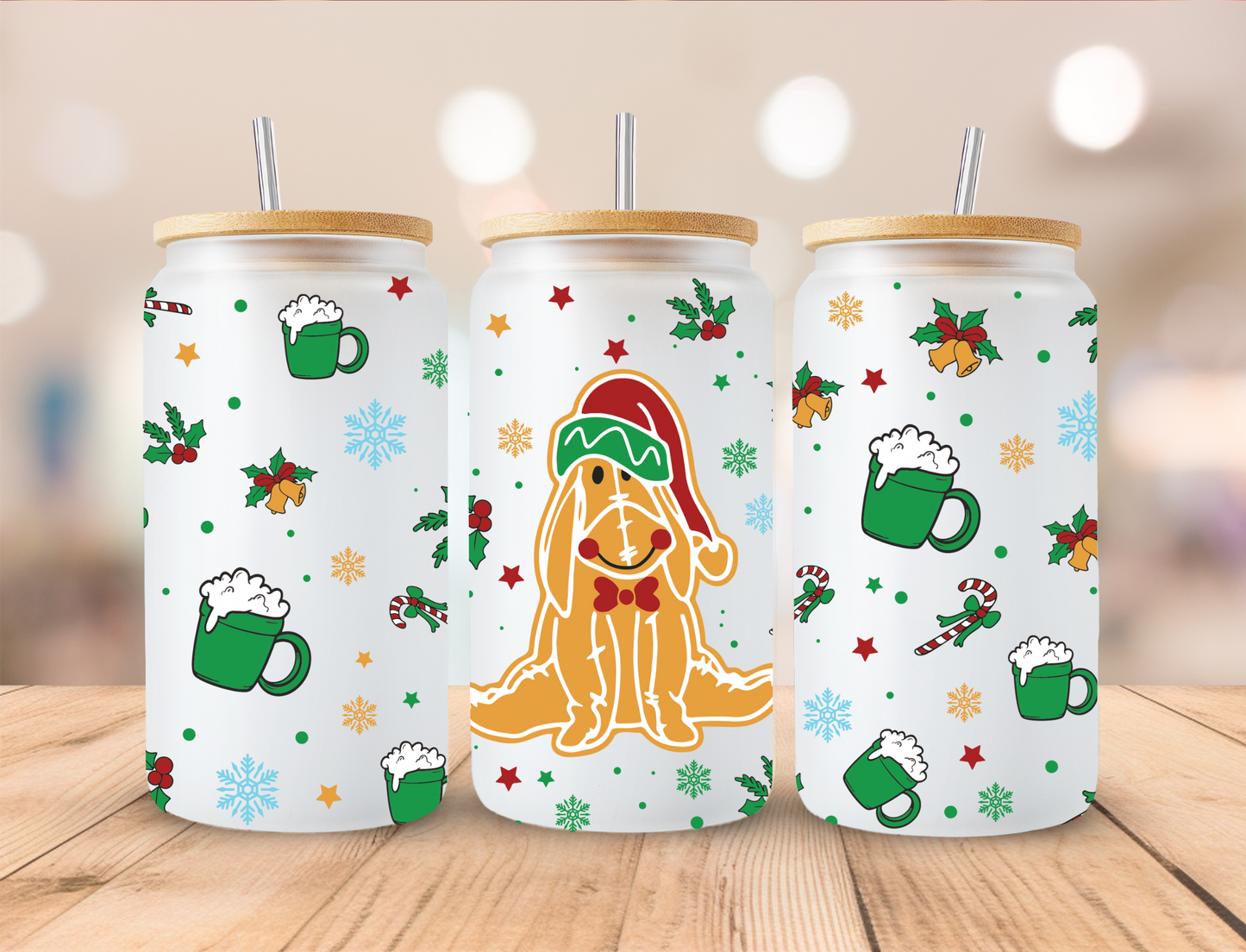 Christmas Cookie Donkey (Green) - 16oz Libby UV DTF Wrap