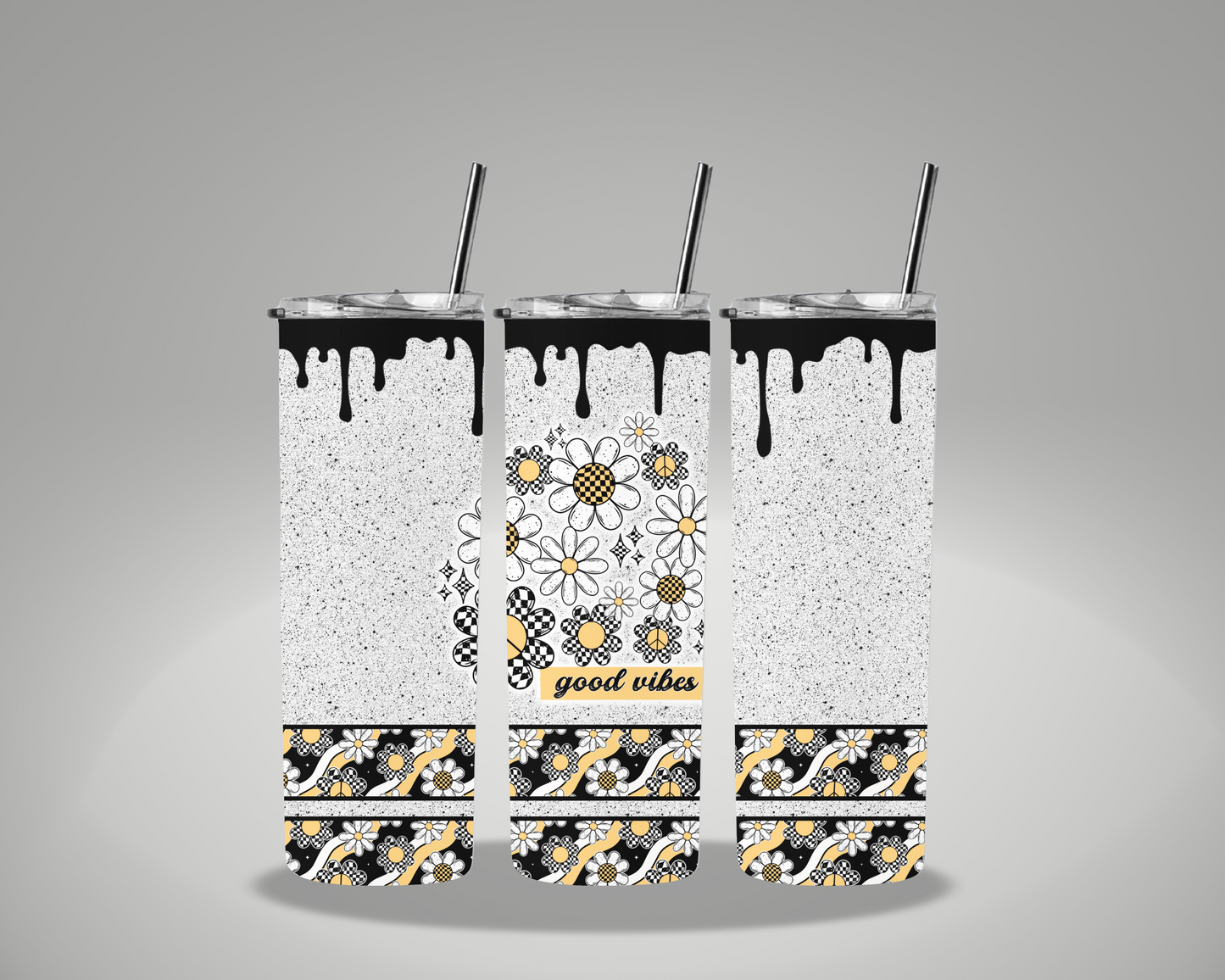 Checkered Daisy Good Vibes - 20oz Skinny Tumbler Wrap CERRAS EXCLUSIVE