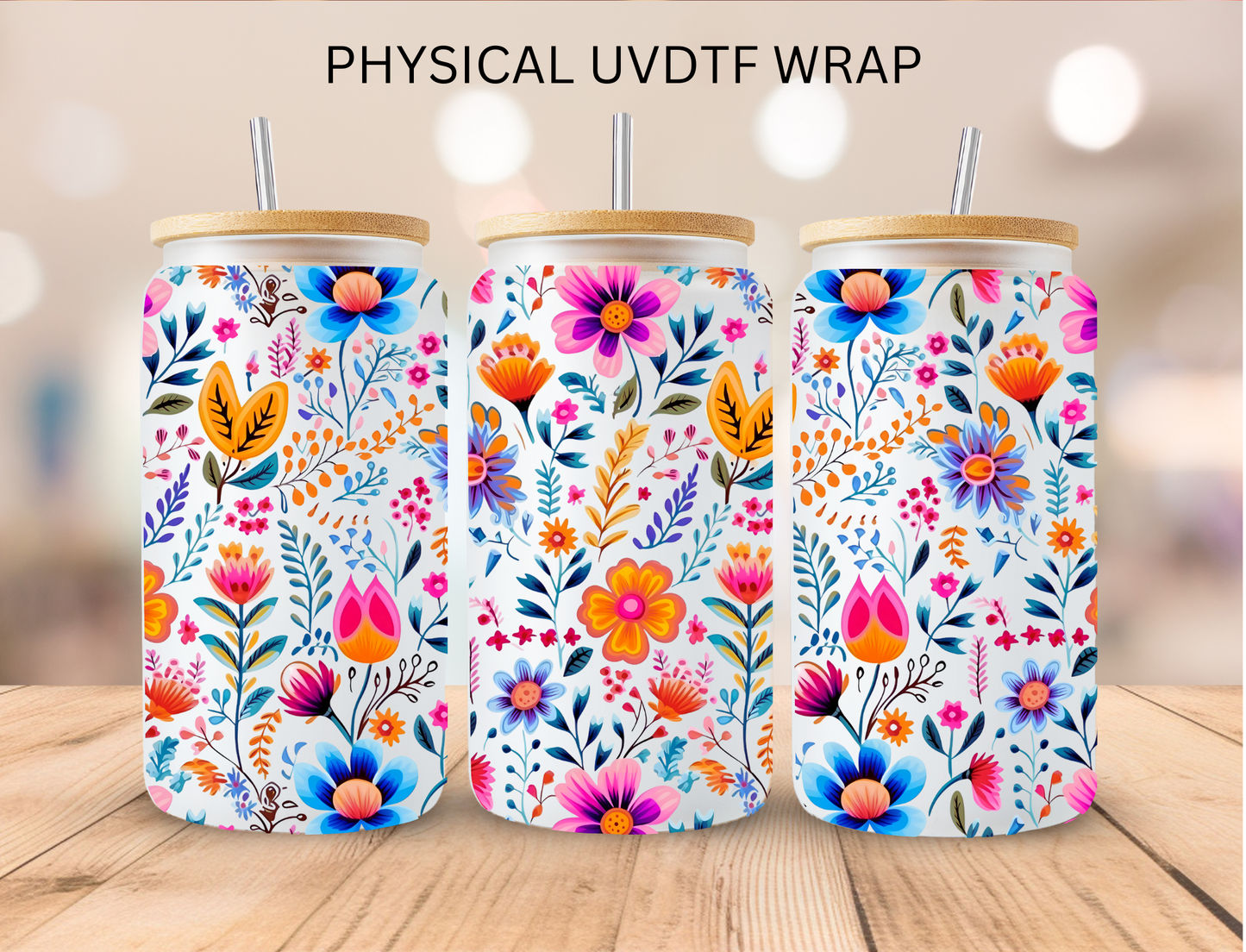 Vibrant Florals - 16 oz / 20 oz Libby UV DTF Wrap