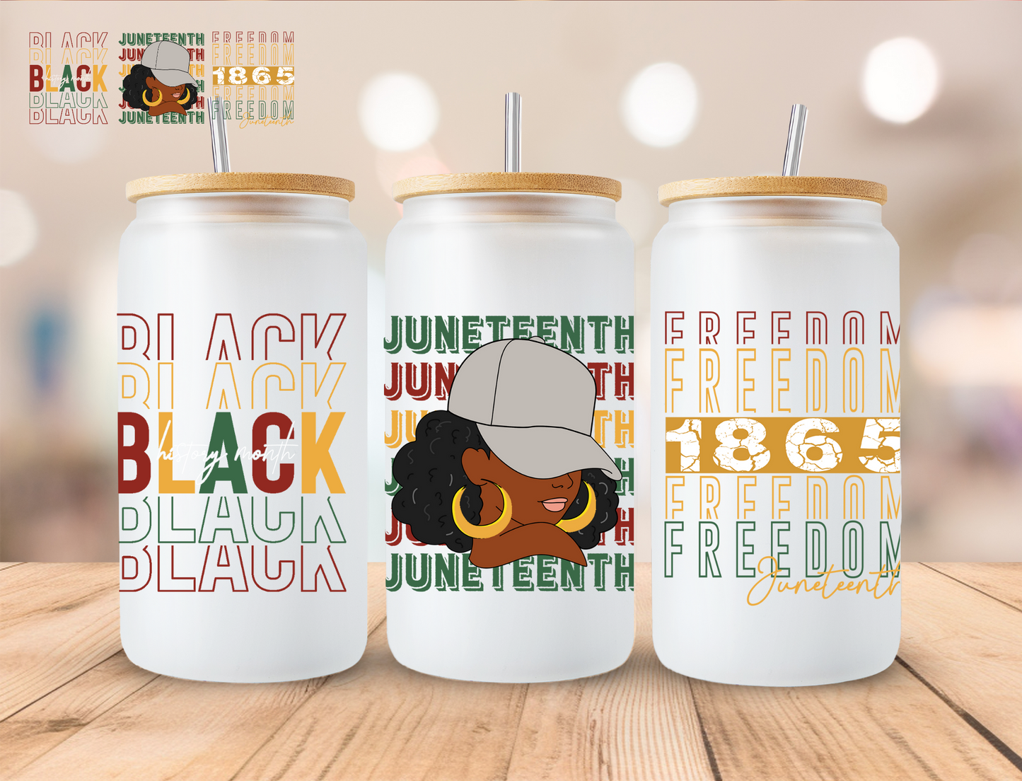 Black Freedom Juneteenth 1865 - 16 oz / 20 oz Libby UV DTF Wrap