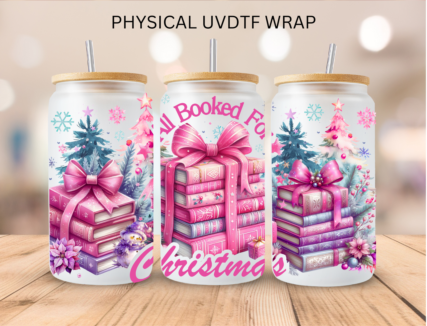 All Booked For Christmas - 16 oz / 20 oz Libby UV DTF Wrap