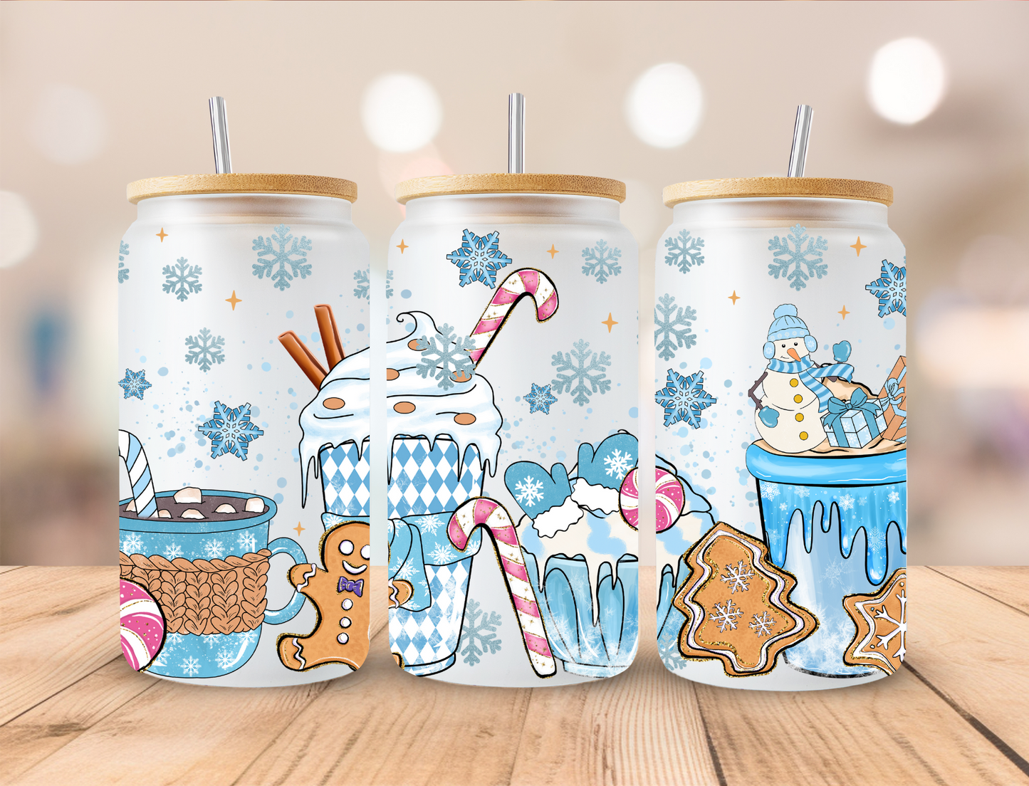 Blue Christmas Coffee - 20 oz Libby UV DTF Wrap RTS