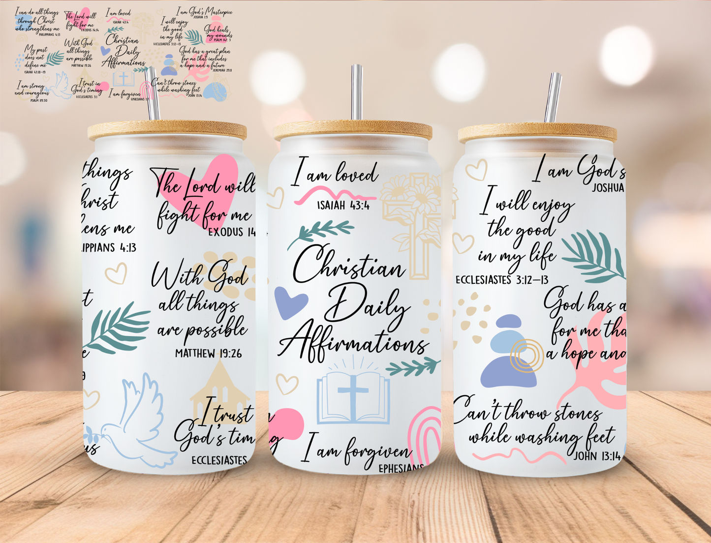 Christian Daily Affirmations - 16 oz / 20 oz Libby UV DTF Wrap