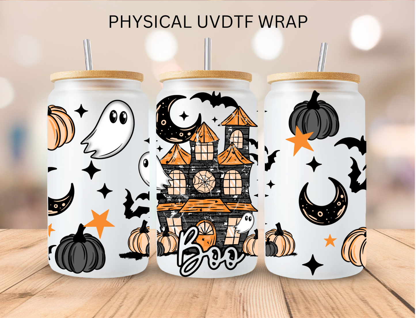 Halloween Haunted House - 16 oz / 20 oz Libby UV DTF Wrap