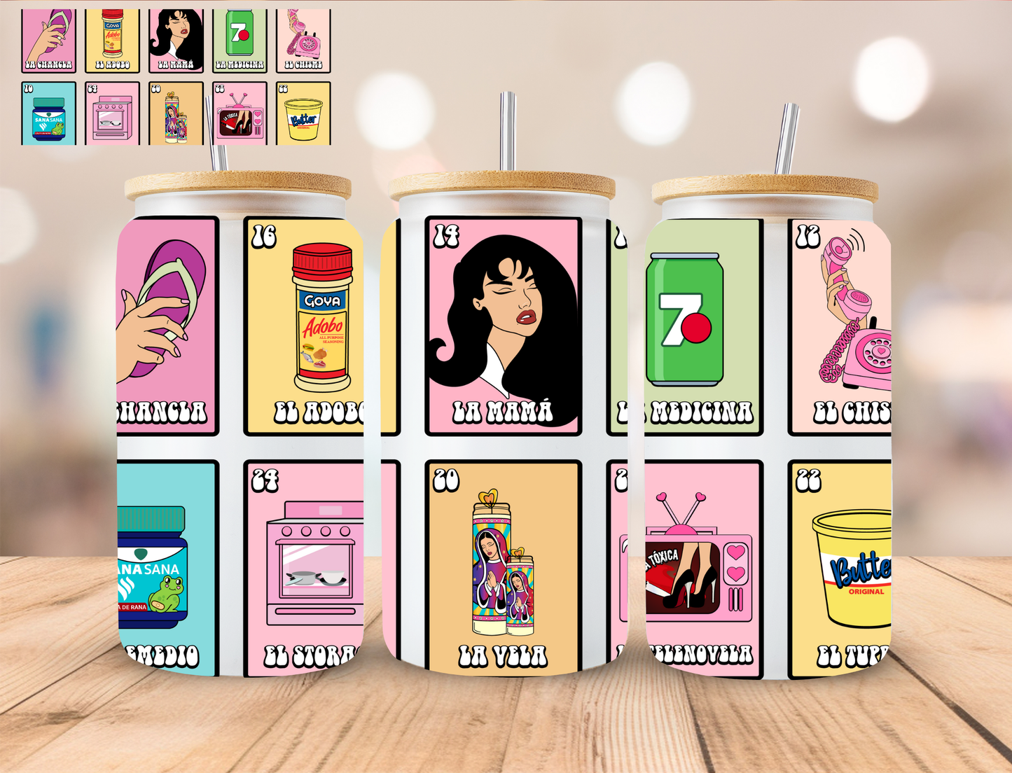 Spanish Cards Loteria - 16 oz / 20 oz Libby UV DTF Wrap