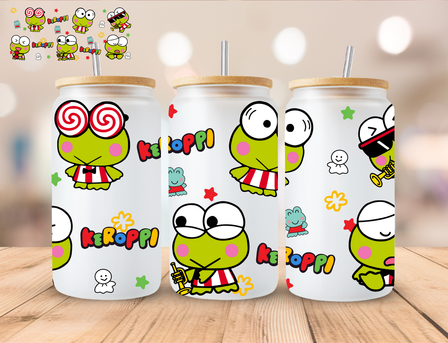 Keroppi- 16 oz / 20 oz Libby UV DTF Wrap