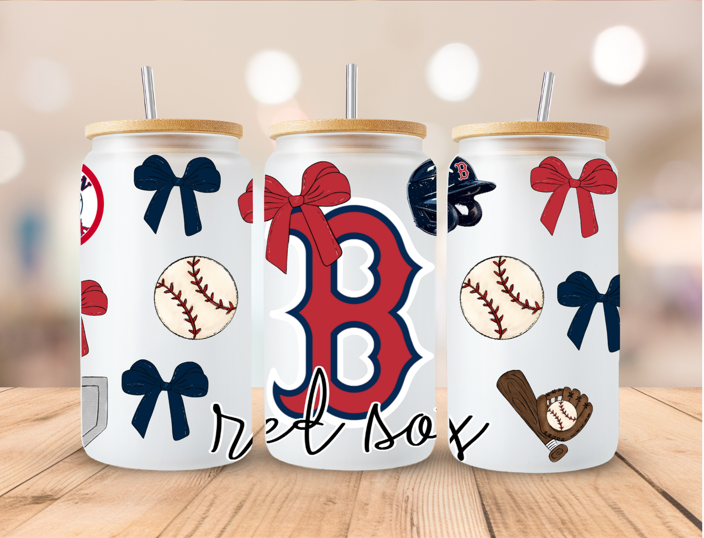 Baseball Sports Coquette Boston Red Sox - 16 oz / 20 oz Libby UV DTF Wrap