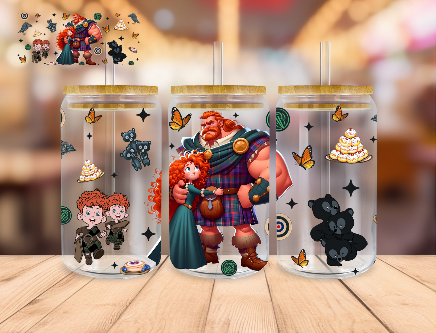 Archery Princess And Family - 16 oz / 20 oz Libby UV DTF Wrap