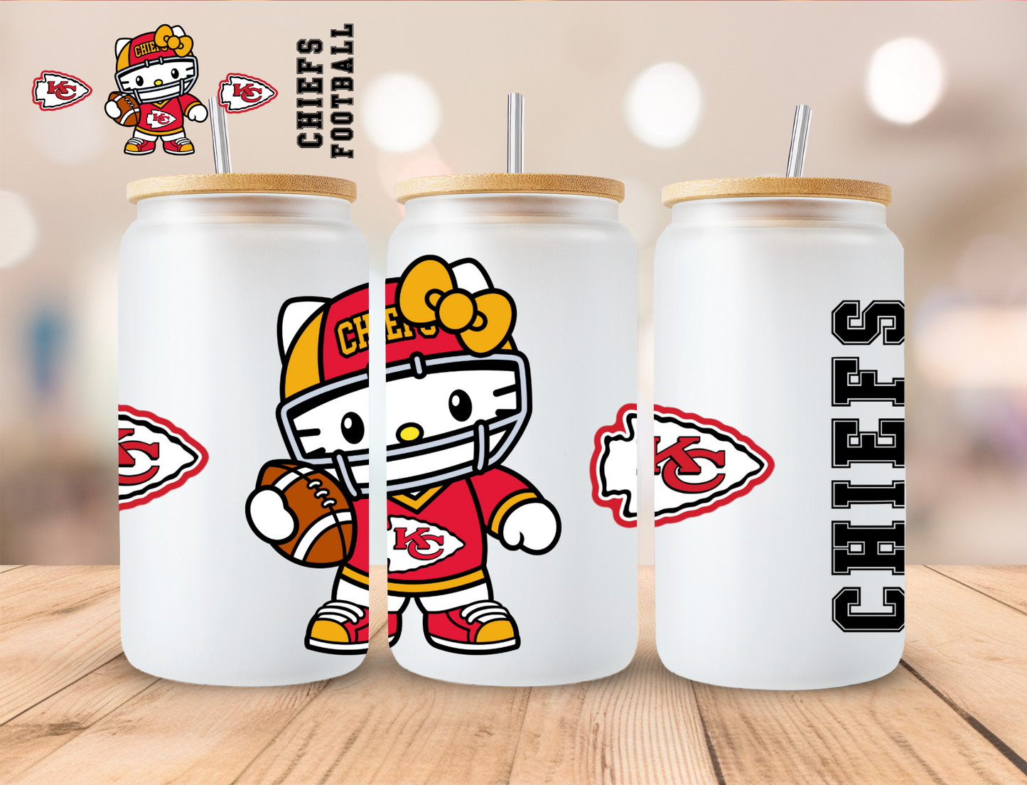 Football Chiefs Kitty - 16 oz / 20 oz Libby UV DTF Wrap