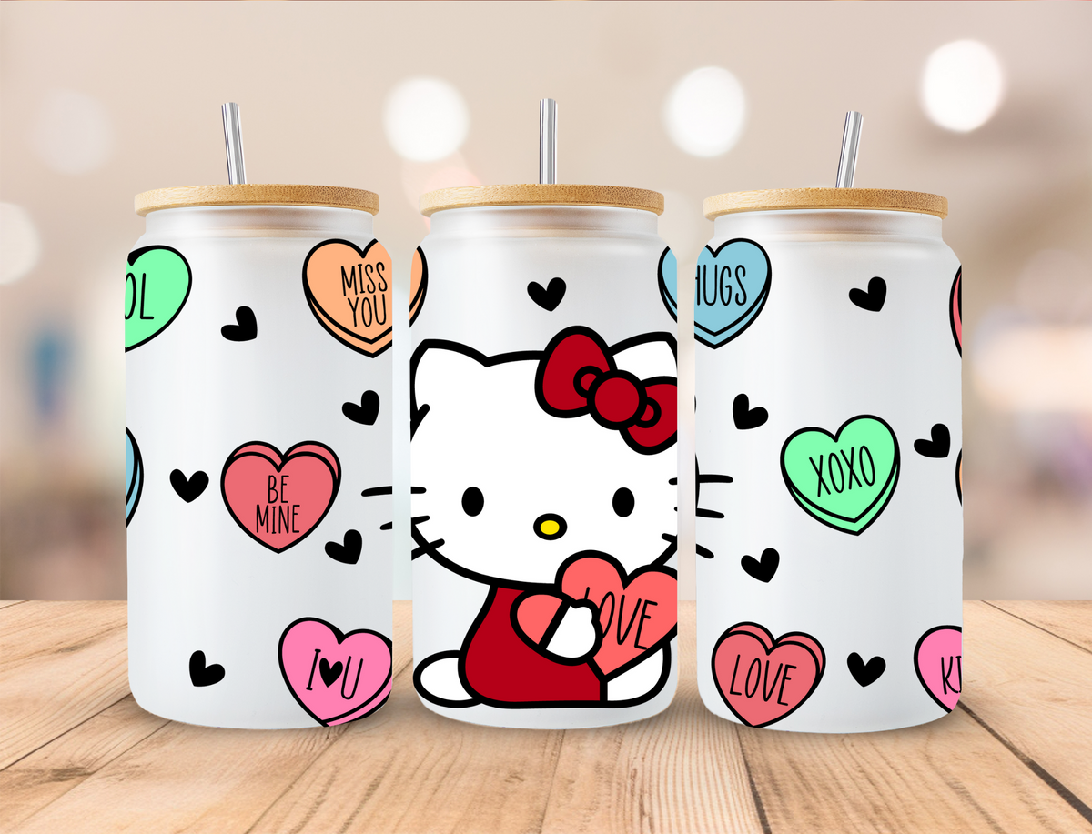 Valentine's Kitty Candy - 16 oz / 20 oz Libby UV DTF Wrap