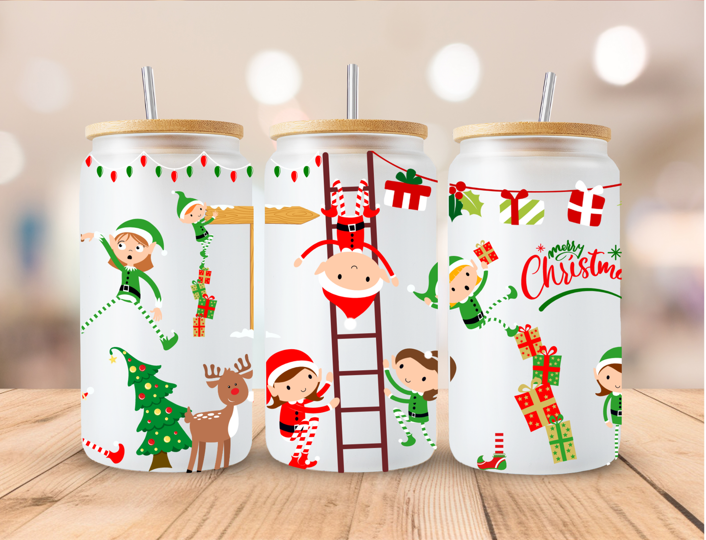 Christmas Elfs - 16 oz / 20 oz Libby UV DTF Wrap