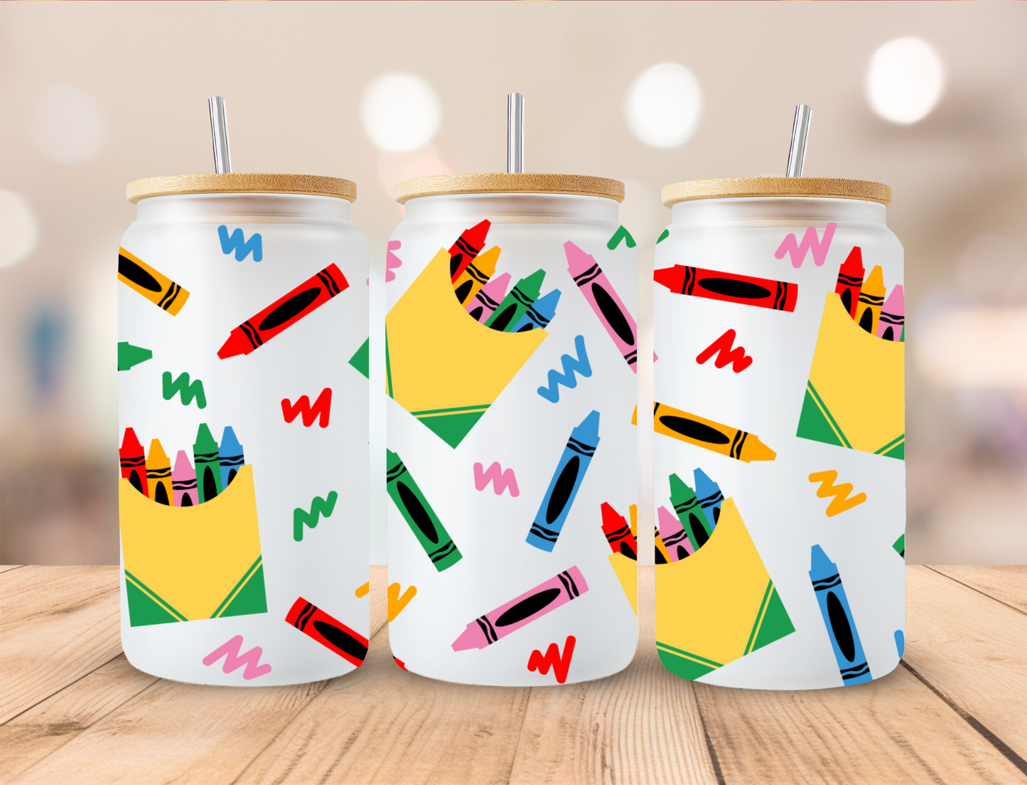 School Box Of Crayons - 16 oz Libby UV DTF Wrap