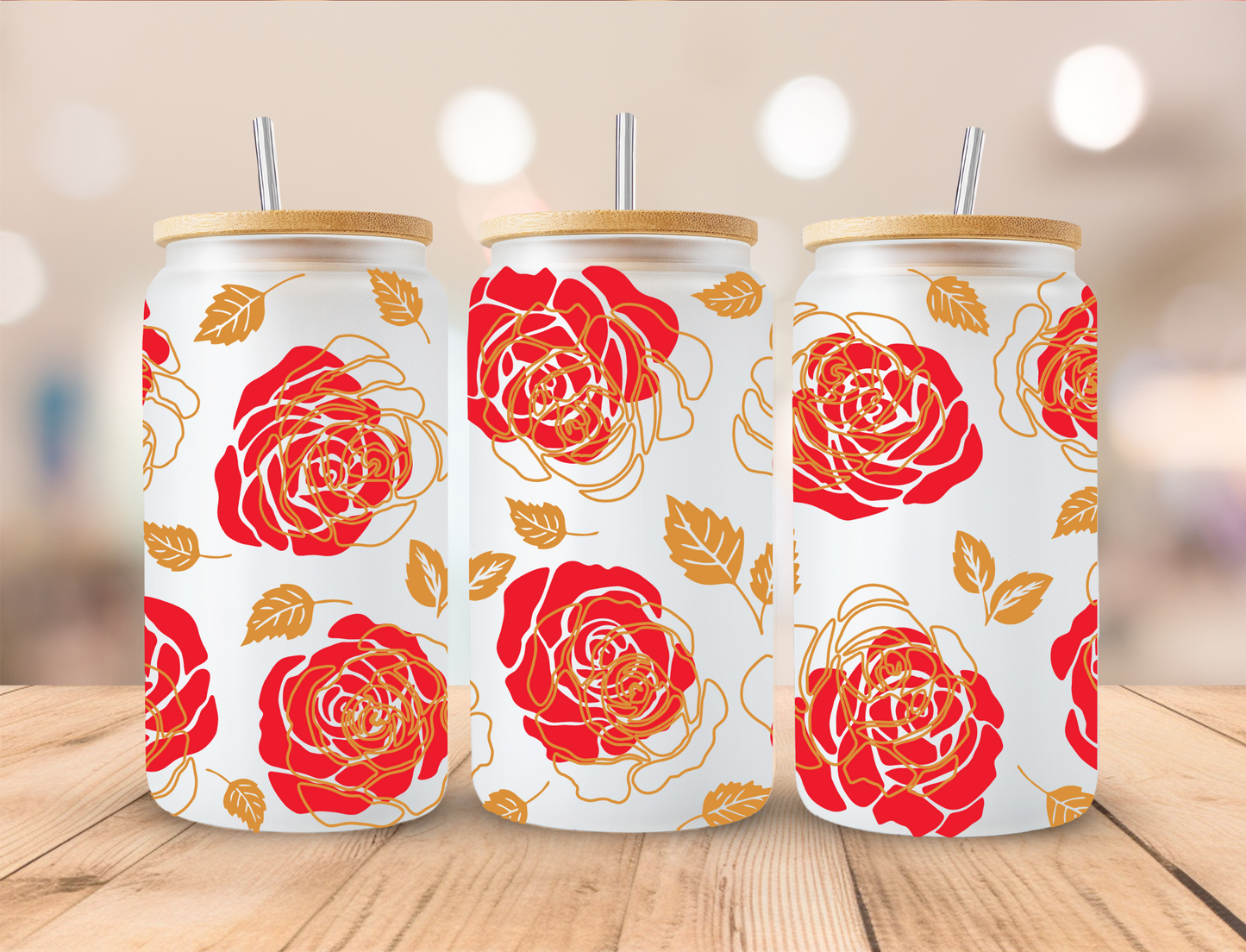 Valentines All Over Roses - 16 oz / 20 oz Libby UV DTF Wrap