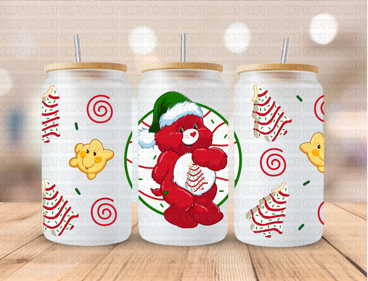 Christmas Colorful Bear Christmas Tree Cake Bear - 16 oz / 20 oz Libby UV DTF Wrap