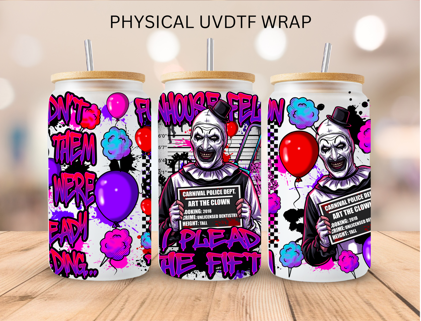 Halloween Clown Art - 16 oz / 20 oz Libby UV DTF Wrap