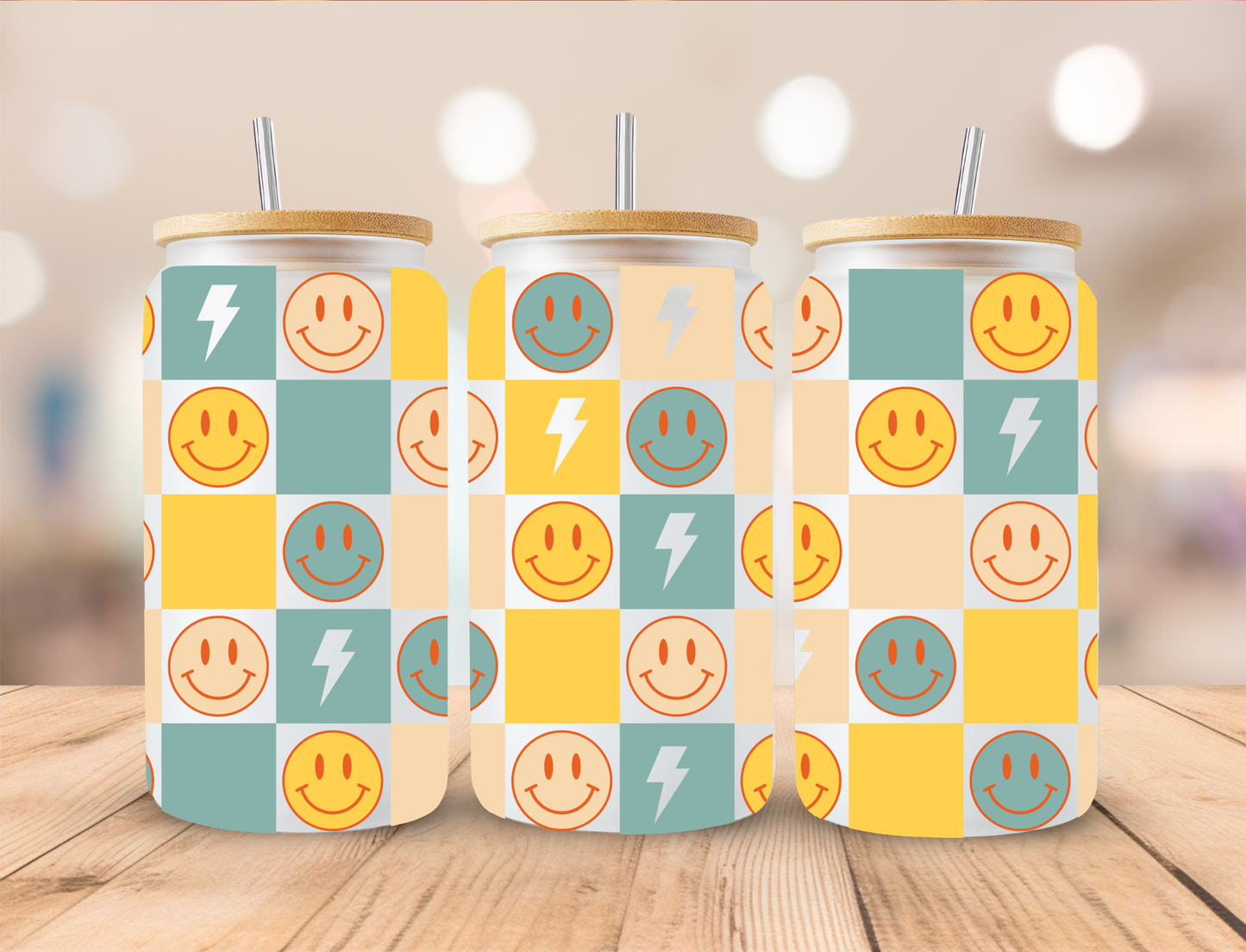 Checkered Smileys - 16 oz / 20 oz Libby UV DTF Wrap