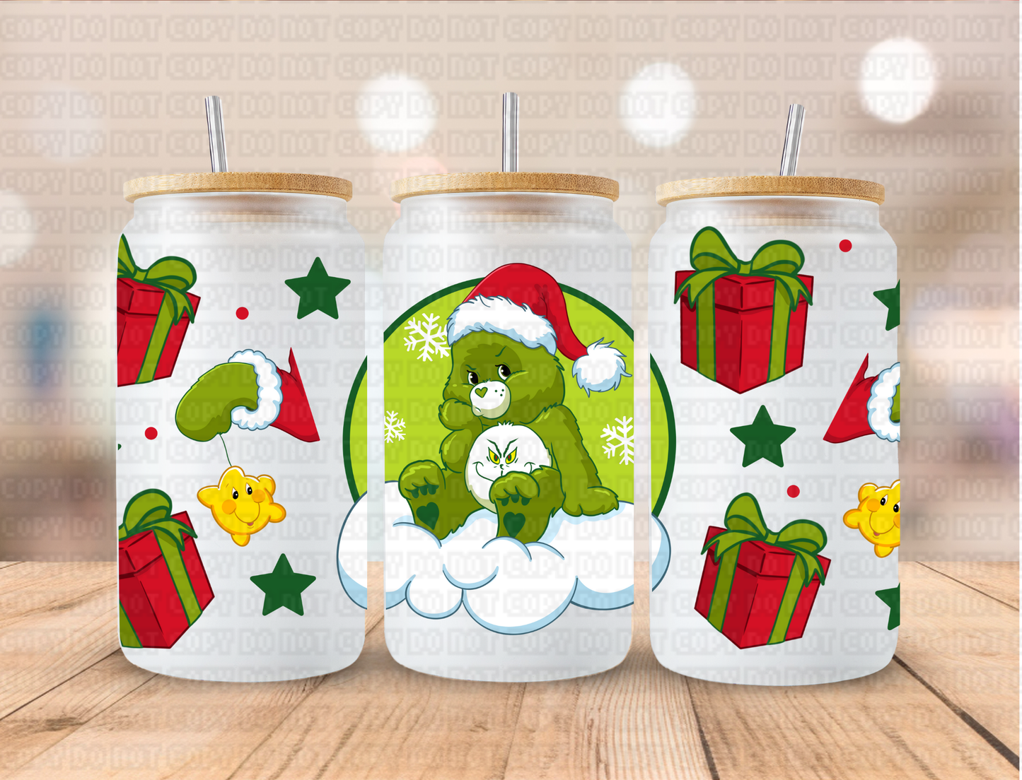 Christmas Colorful Bear Christmas Presents Bear - 16 oz / 20 oz Libby UV DTF Wrap