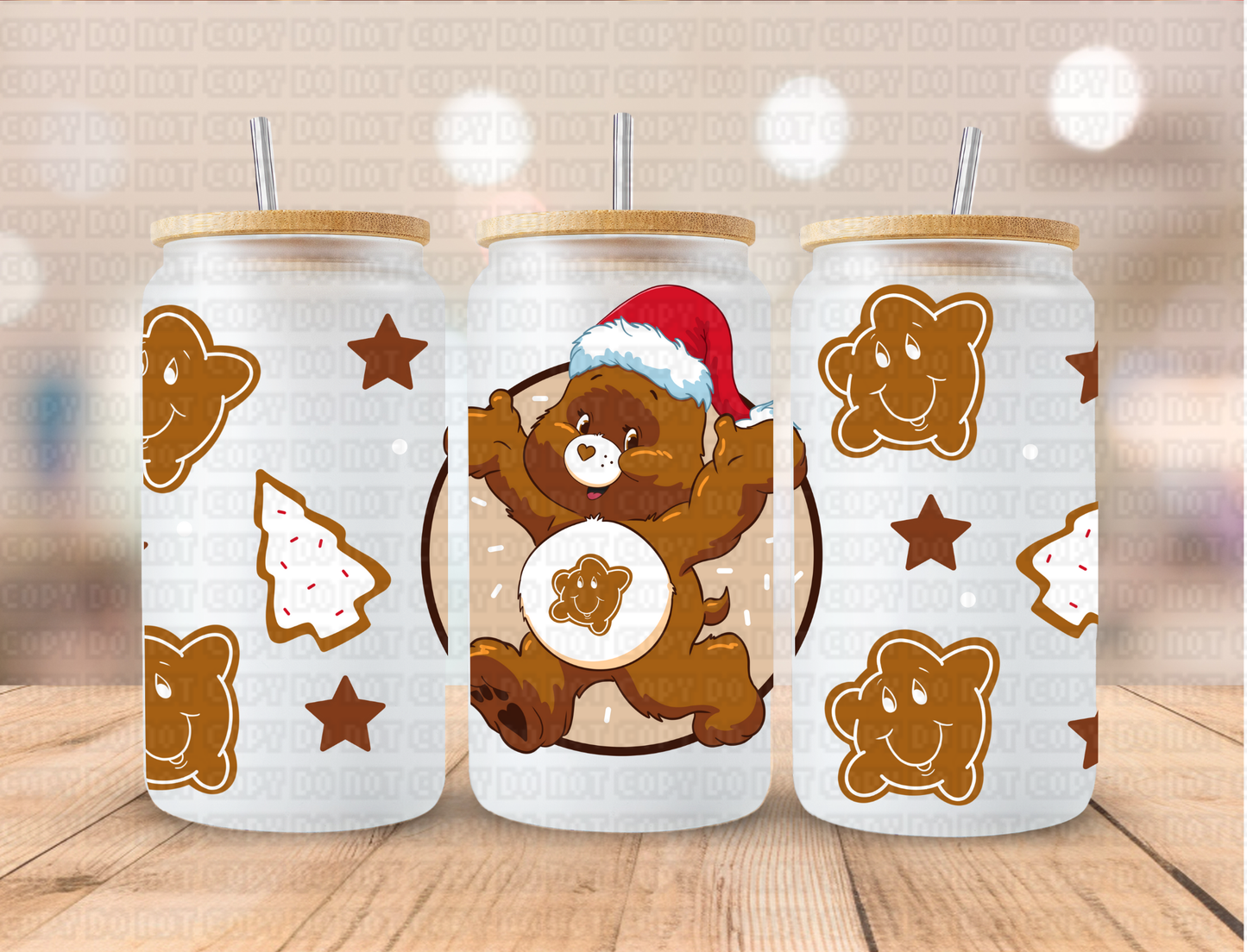 Christmas Colorful Bear Christmas Gingerbread Bear - 16 oz / 20 oz Libby UV DTF Wrap