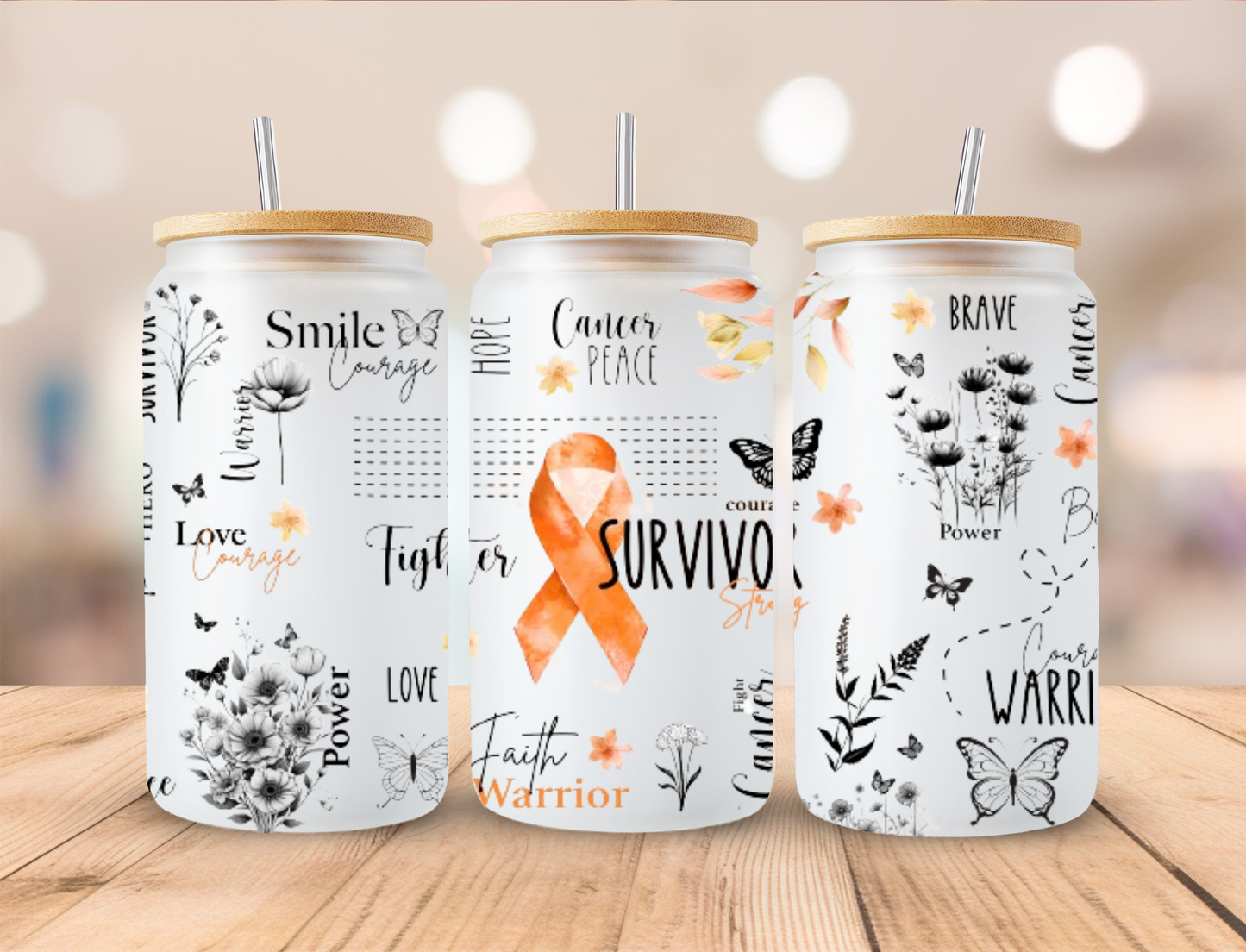 Orange Ribbon Survivor - 16oz/20oz Libby UV DTF Wrap