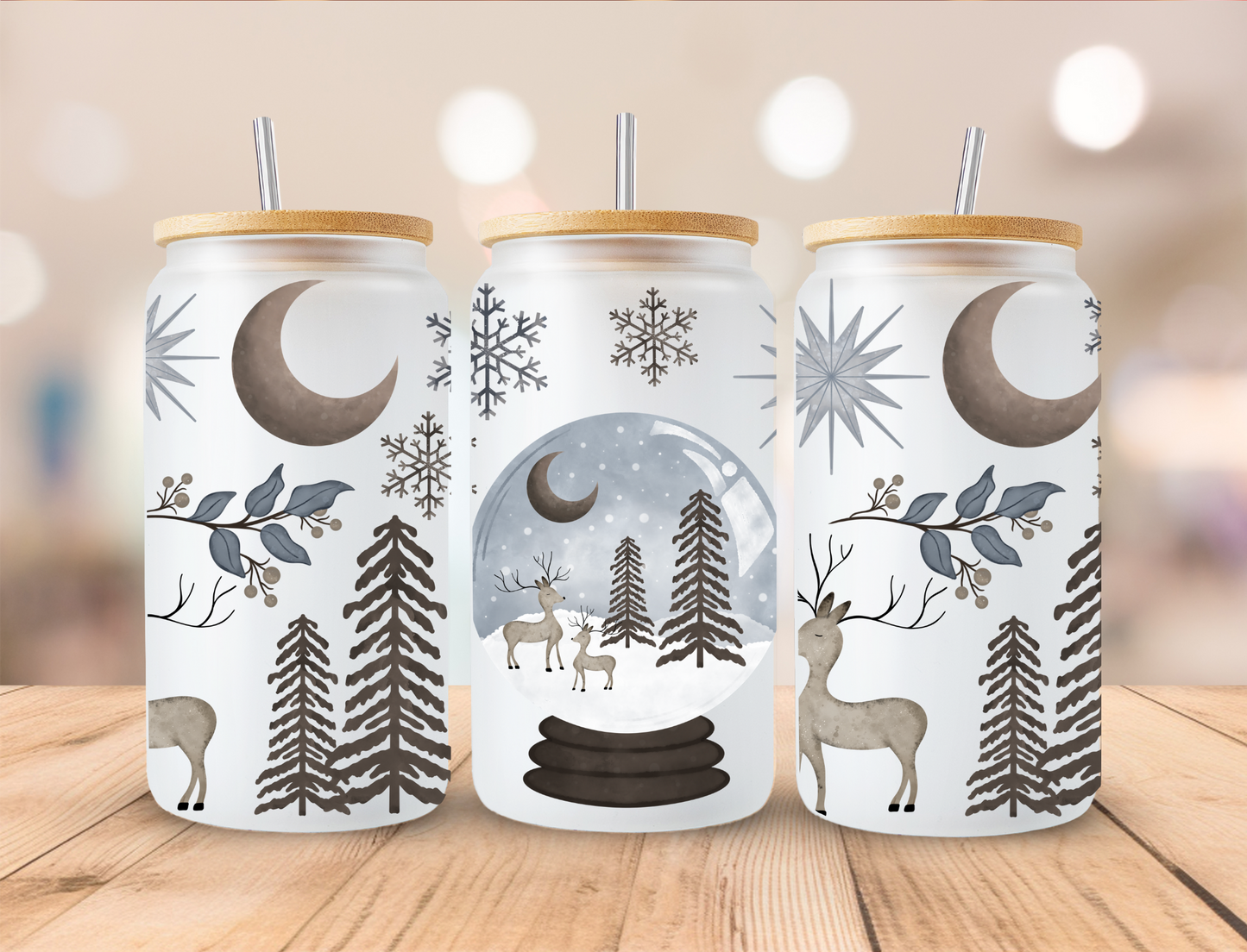 Winter Snowglobe Seen - 16 oz Libby UV DTF Wrap