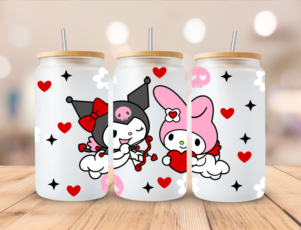 Valentine's Flying Kitty - 16 oz / 20 oz Libby UV DTF Wrap