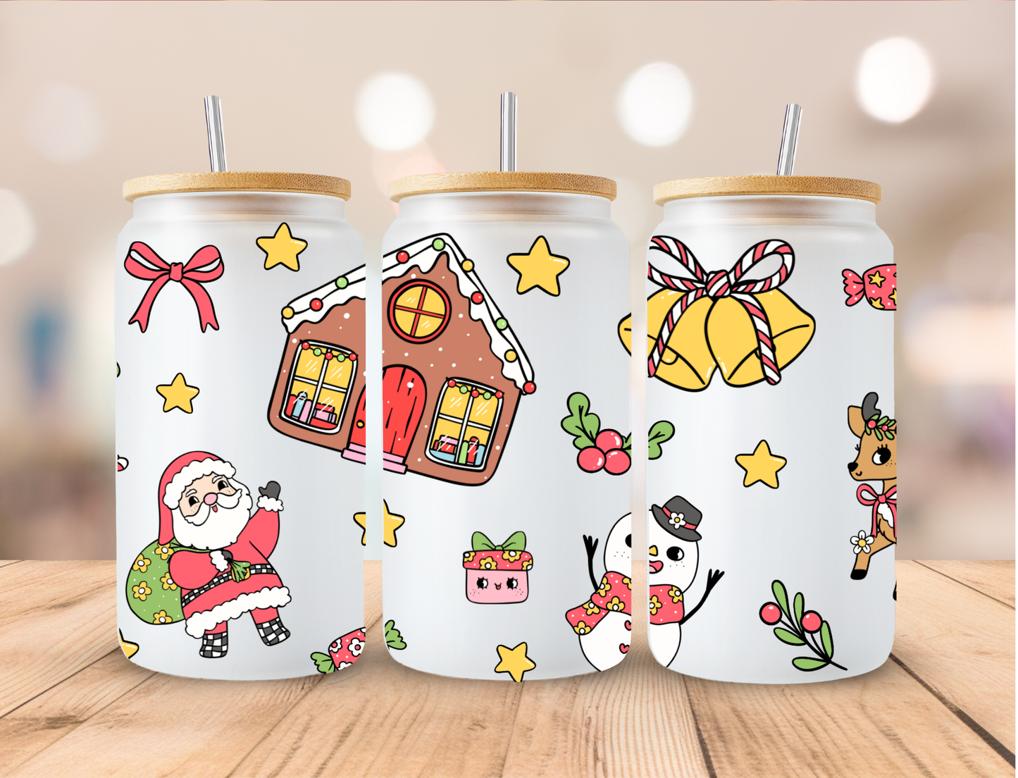 Christmas Elfs Cabin Santa - 16 oz / 20 oz Libby UV DTF Wrap