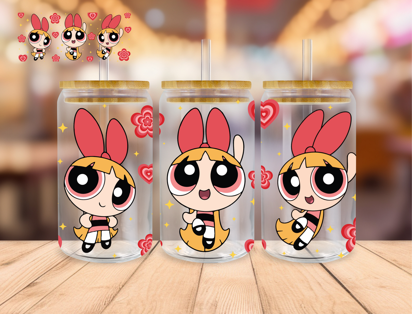 Red Puff Girl - 16 oz / 20 oz Libby UV DTF Wrap