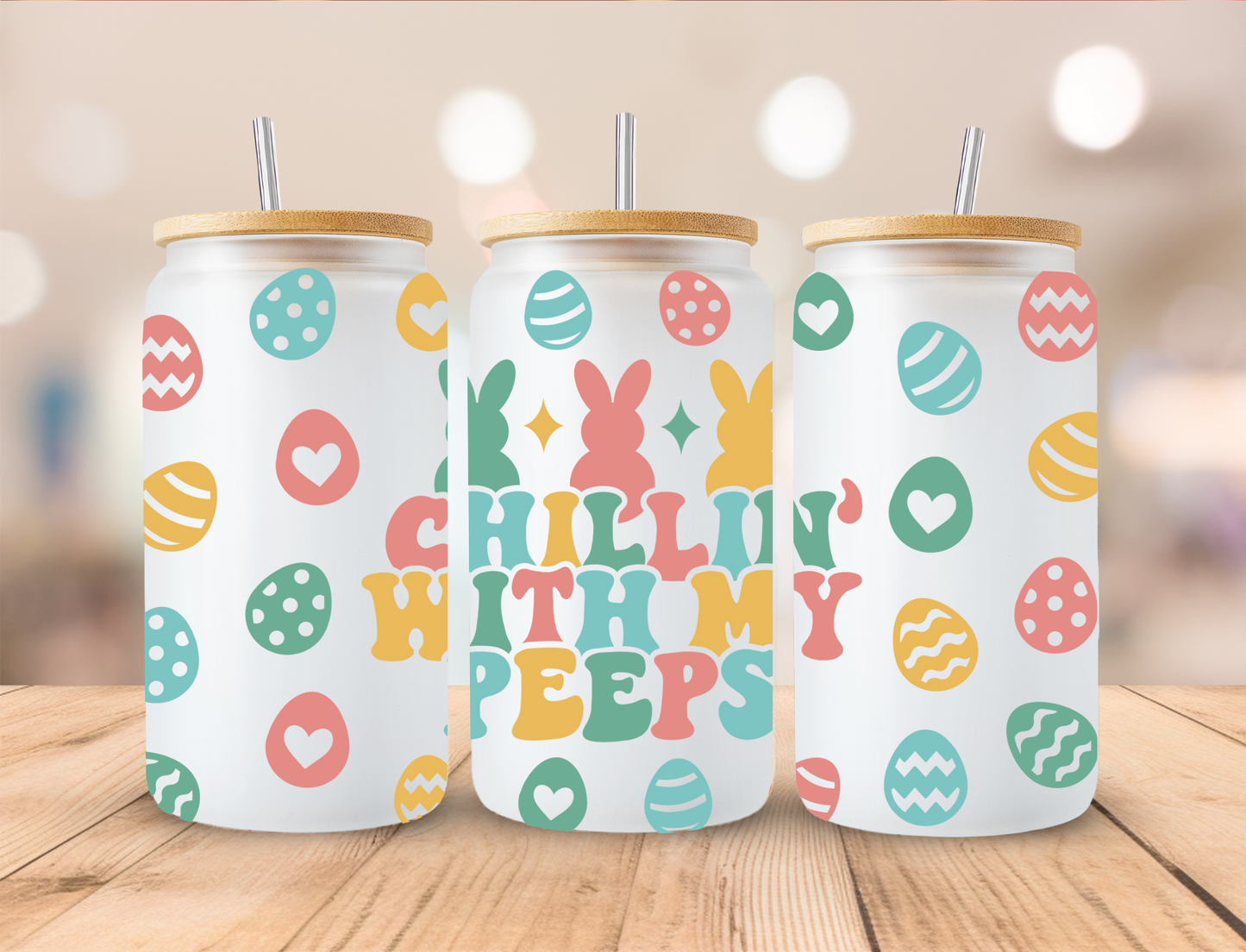 Chillin With My Peeps Easter - 16 oz / 20 oz Libby UV DTF Wrap RTS