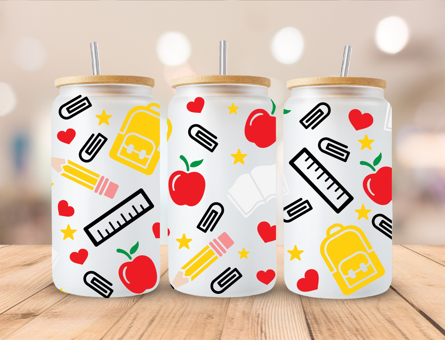 School Essentials - 16 oz Libby UV DTF Wrap