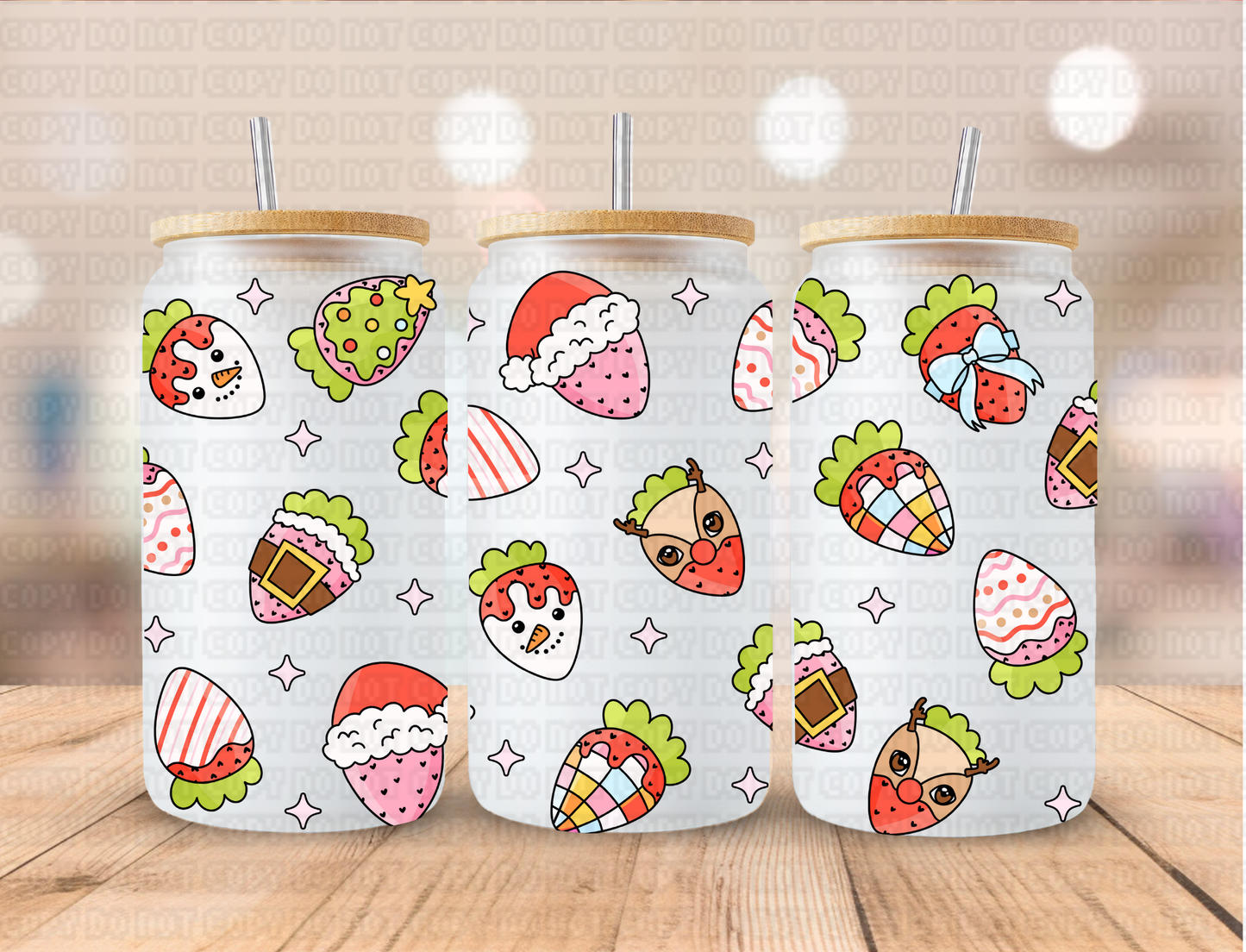 Christmas Strawberries - 16 oz / 20 oz Libby UV DTF Wrap