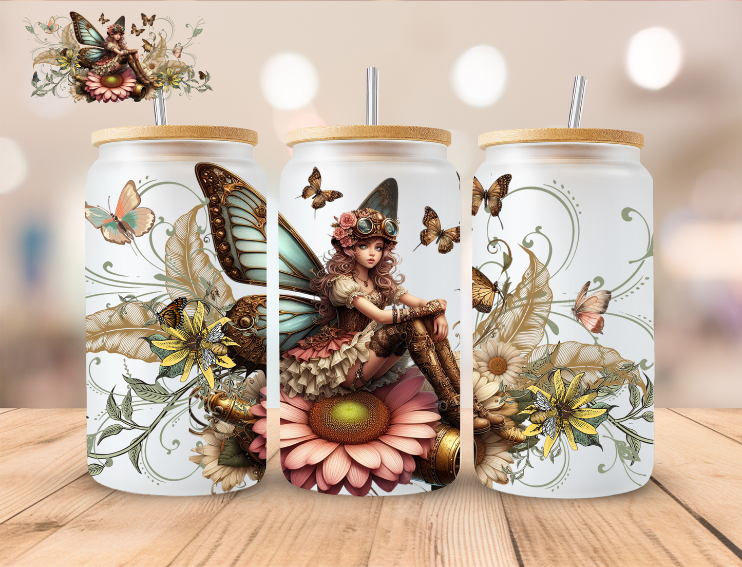 Steam Punk Fairy Gold - 16 oz / 20 oz Libby UV DTF Wrap